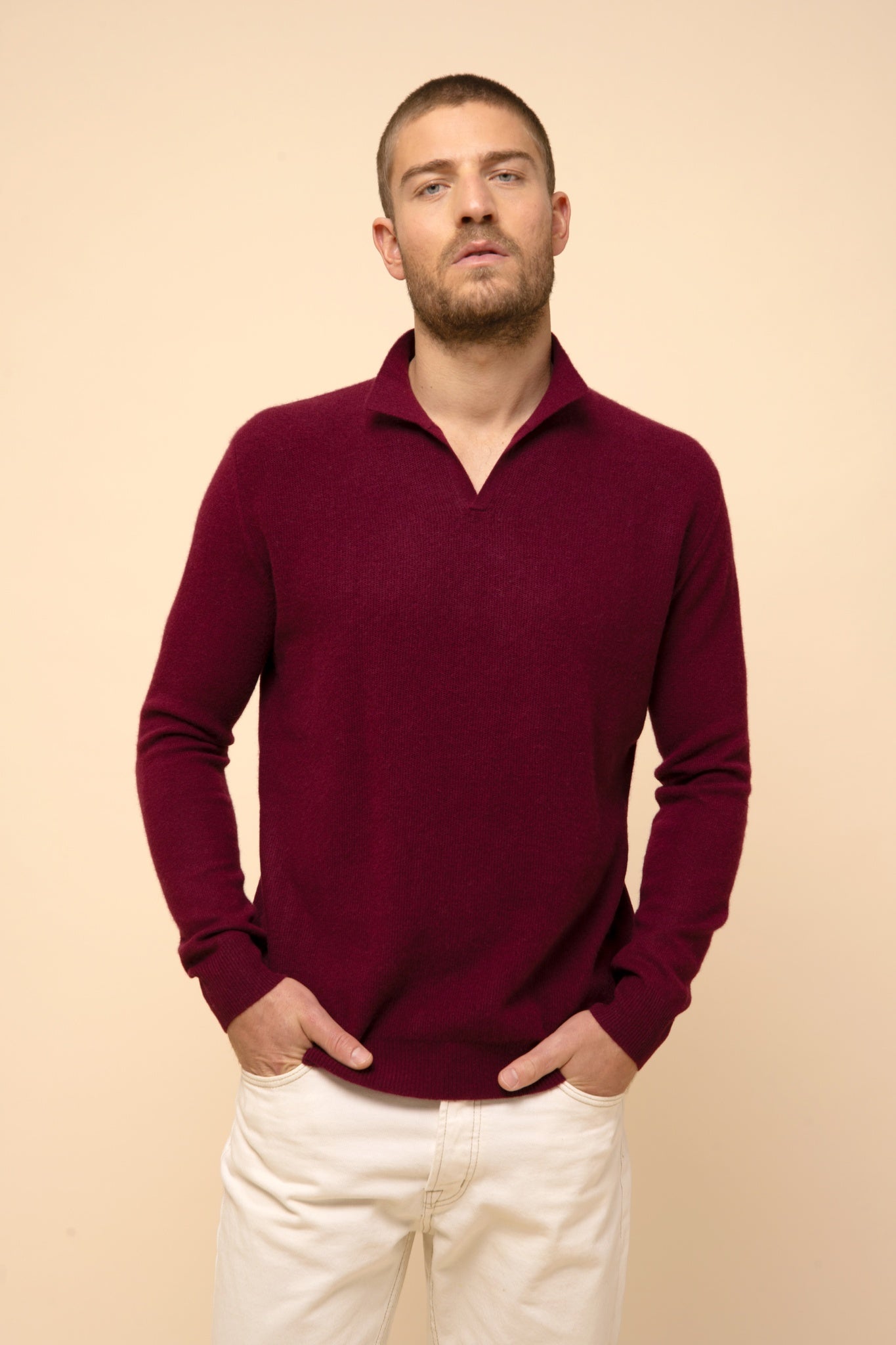 NOAH burgundy open polo-neck sweater
