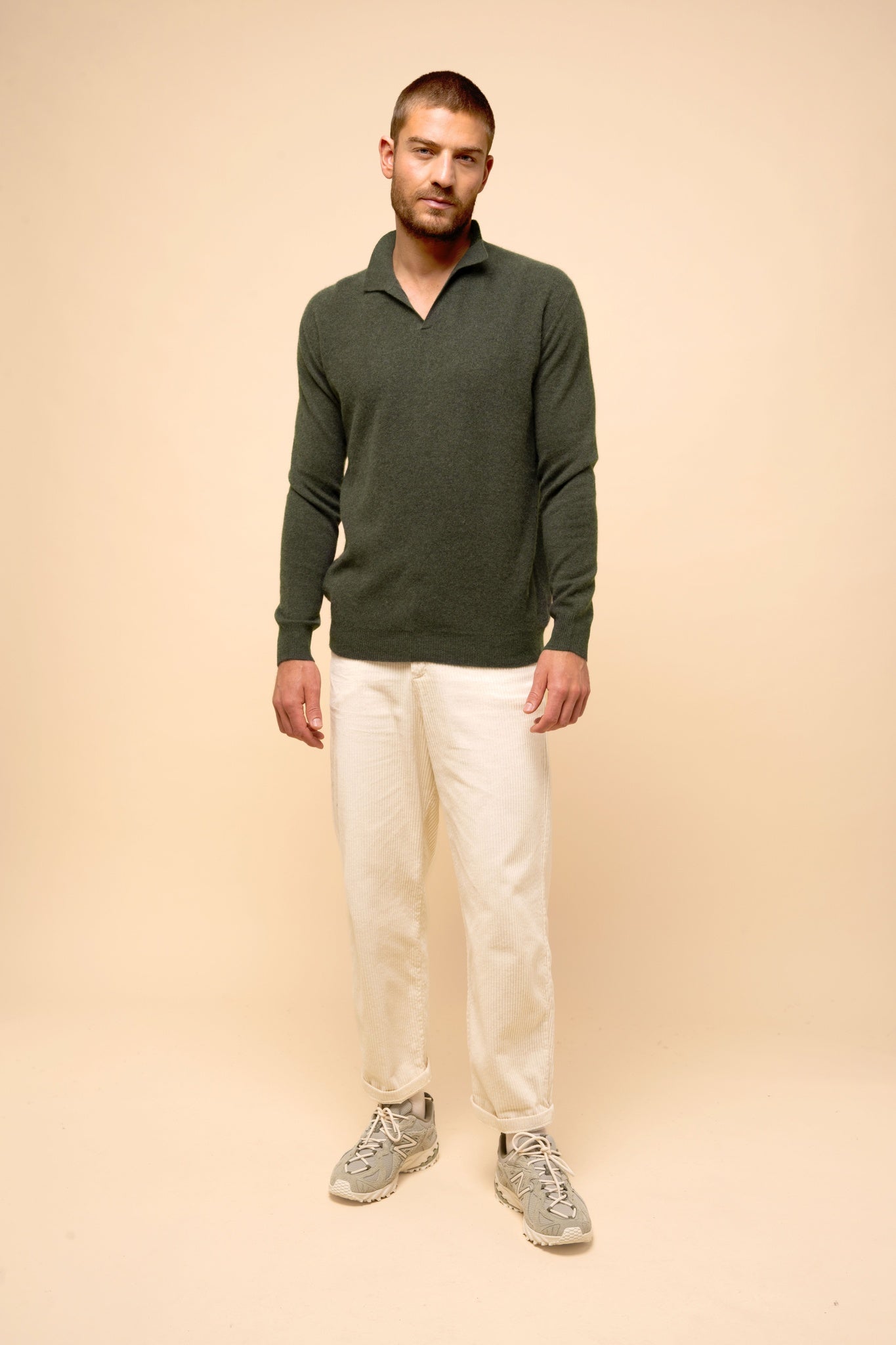 NOAH open polo-neck sweater khaki mottled