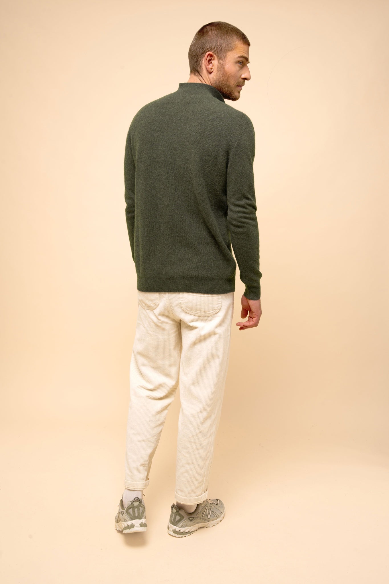 NOAH open polo-neck sweater khaki mottled