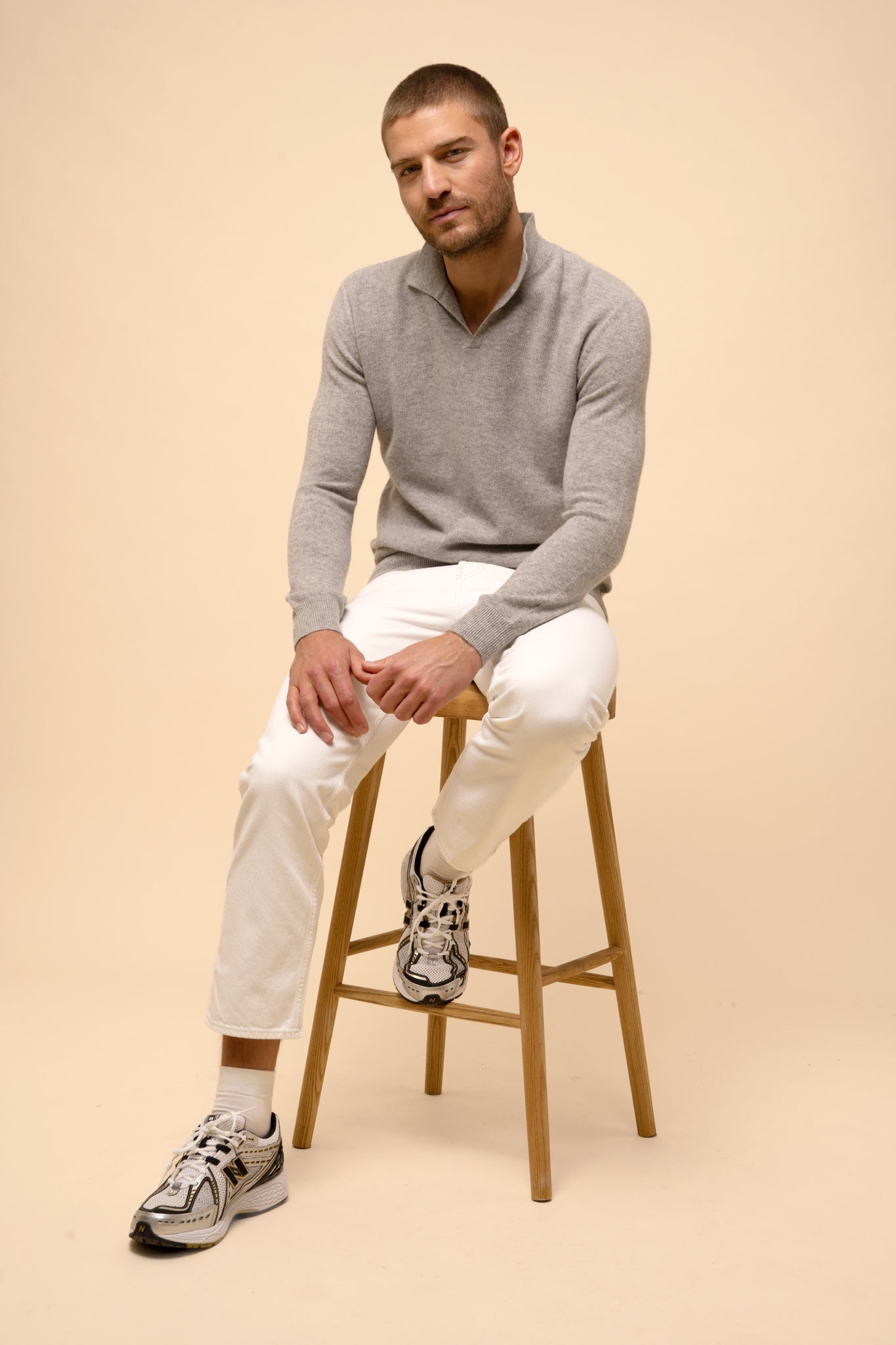 NOAH pull col polo ouvert nuage chiné