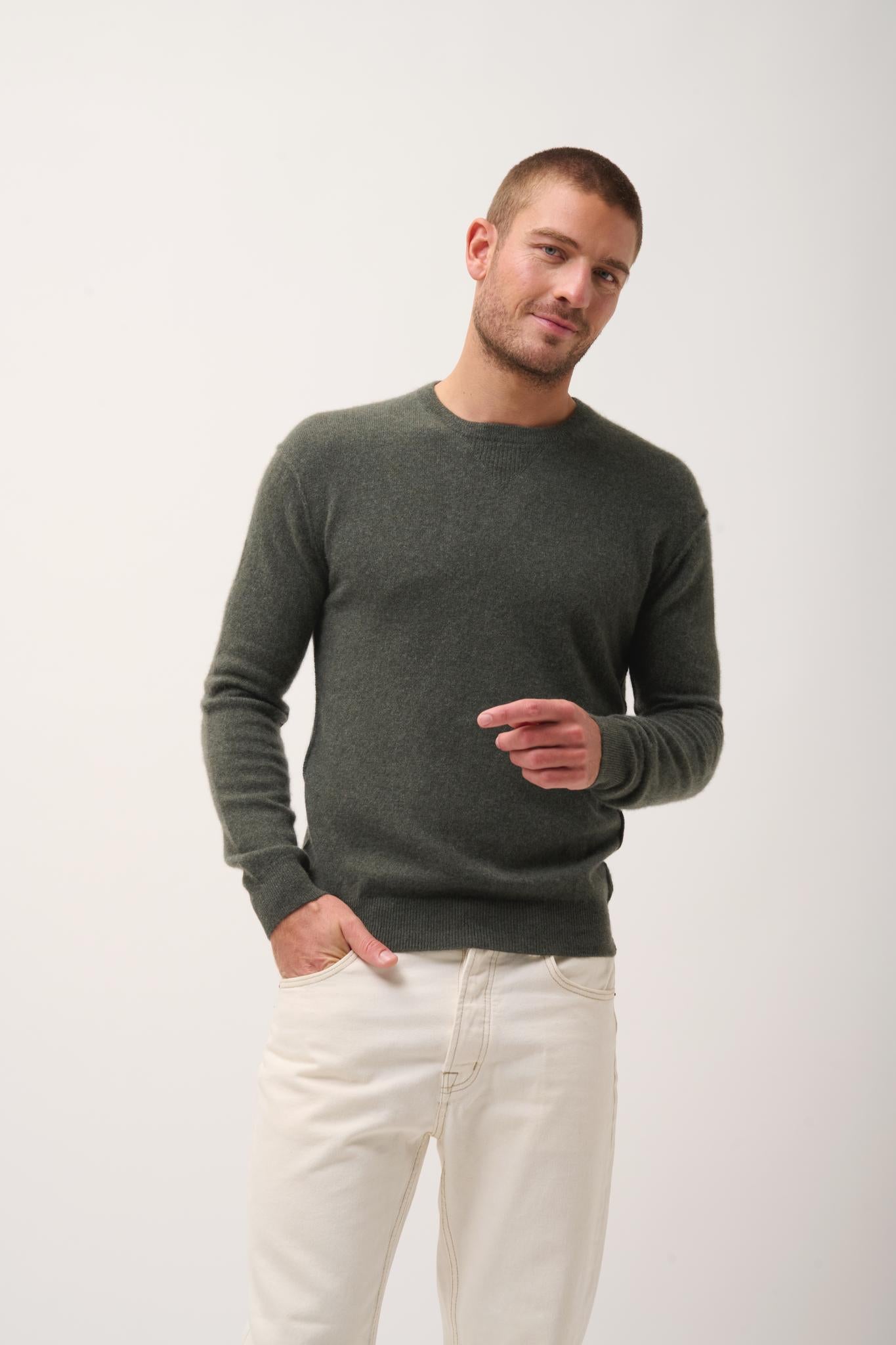 NOE round-neck sweater khaki mottled