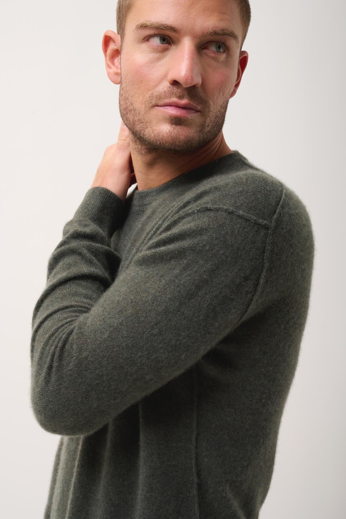 NOE round-neck sweater khaki mottled