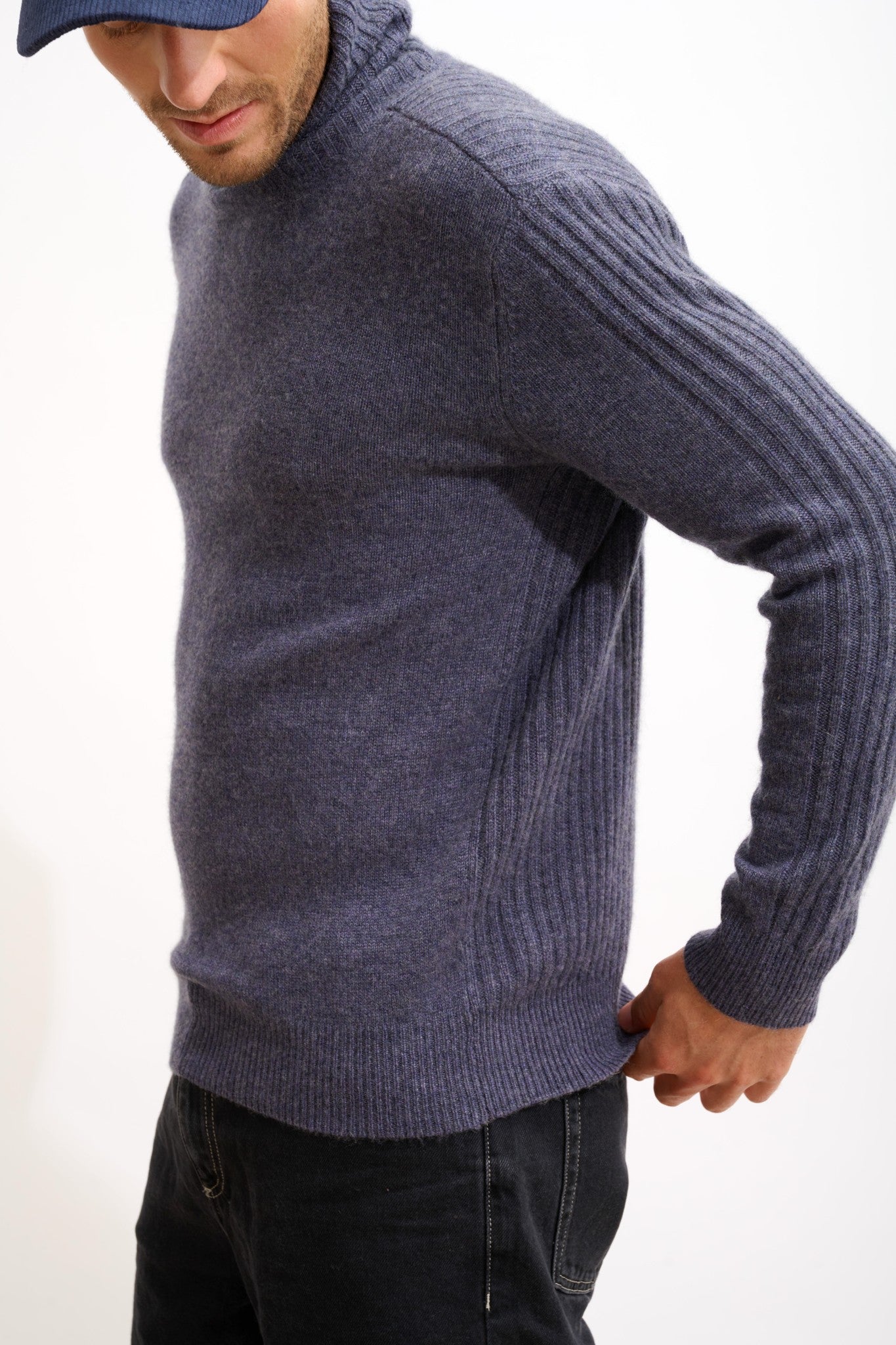 noi pull col roulé violet gris chiné