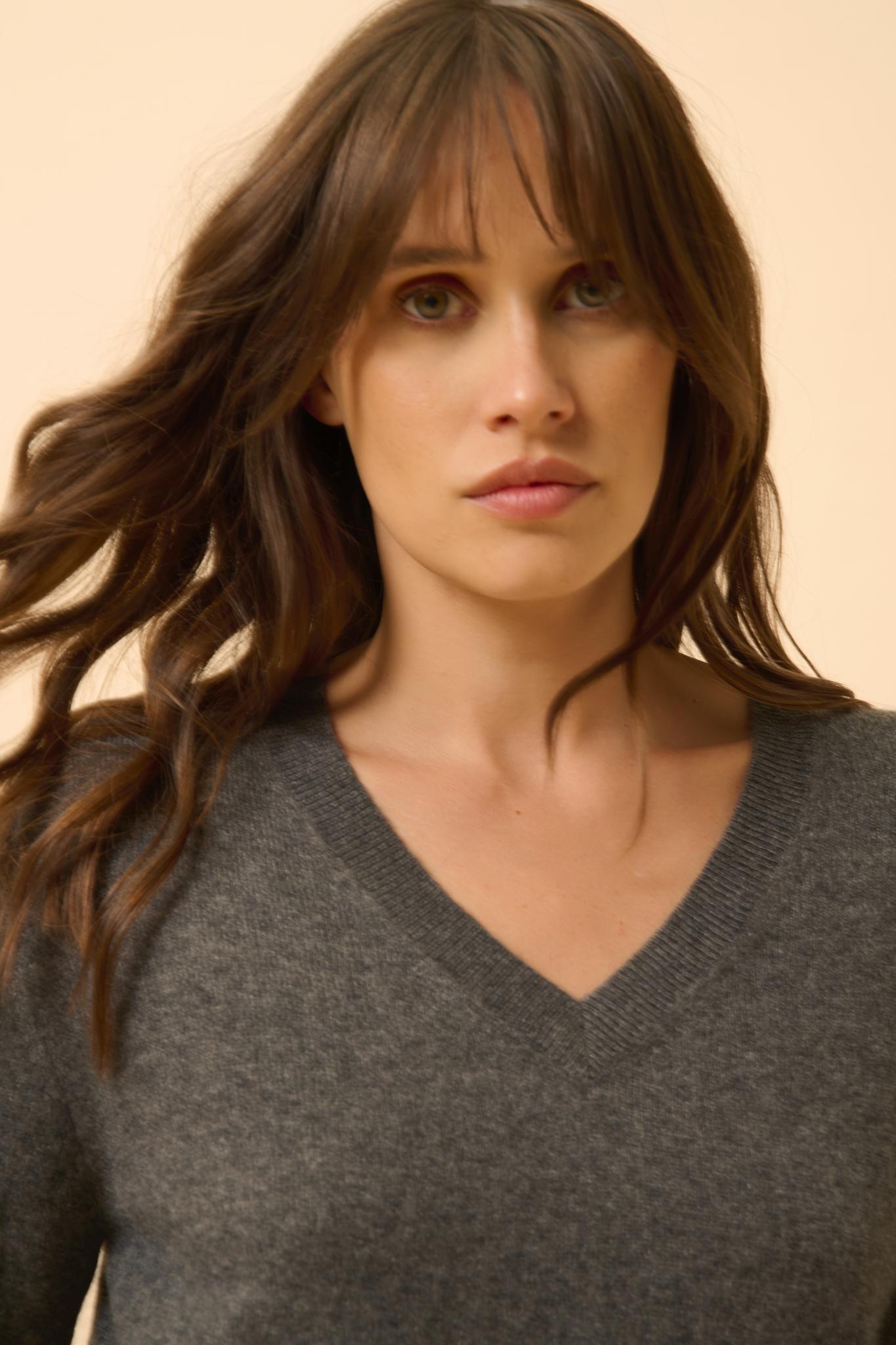 NORA v-neck sweater anthracite mottled