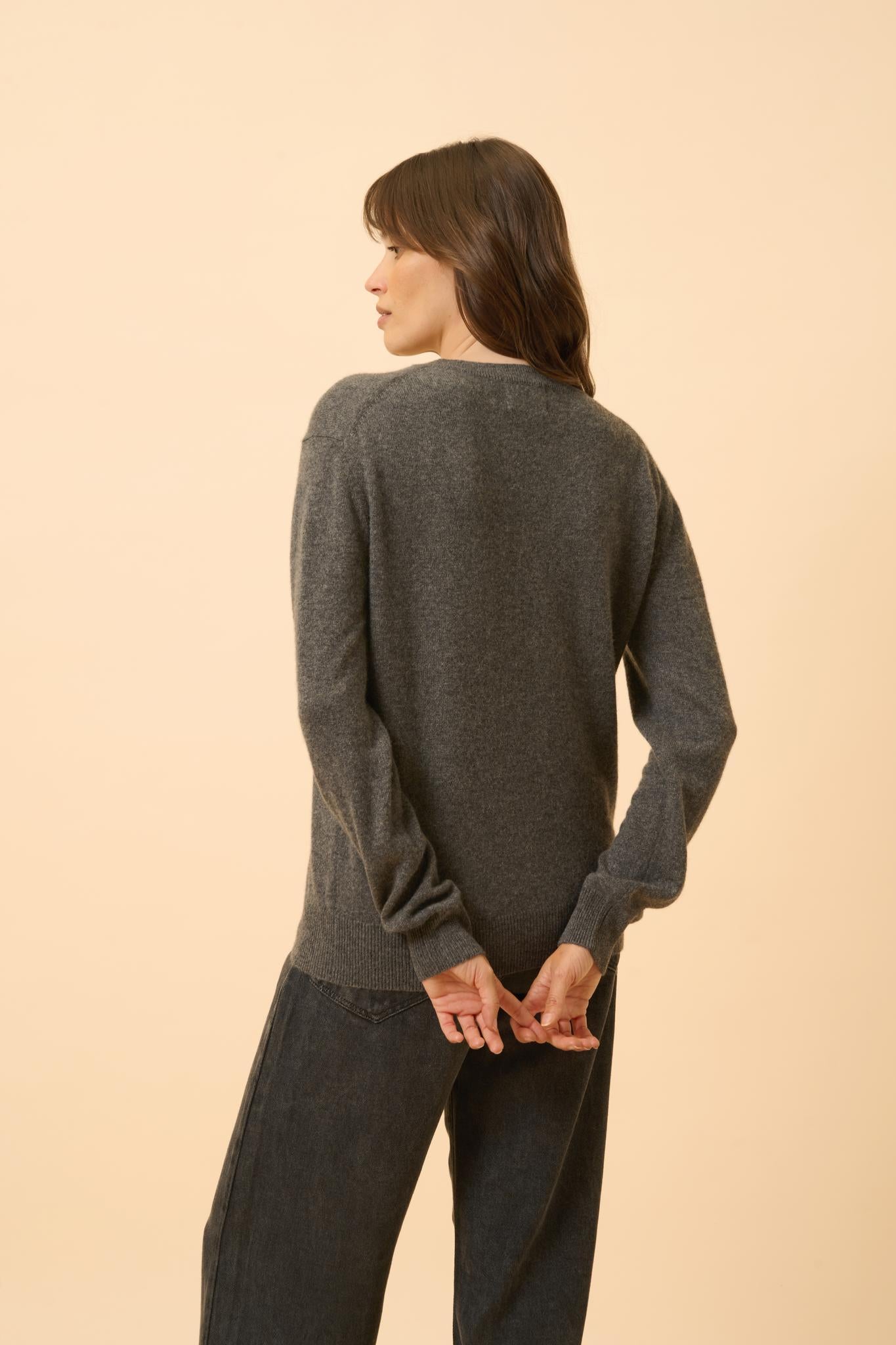 NORA v-neck sweater anthracite mottled