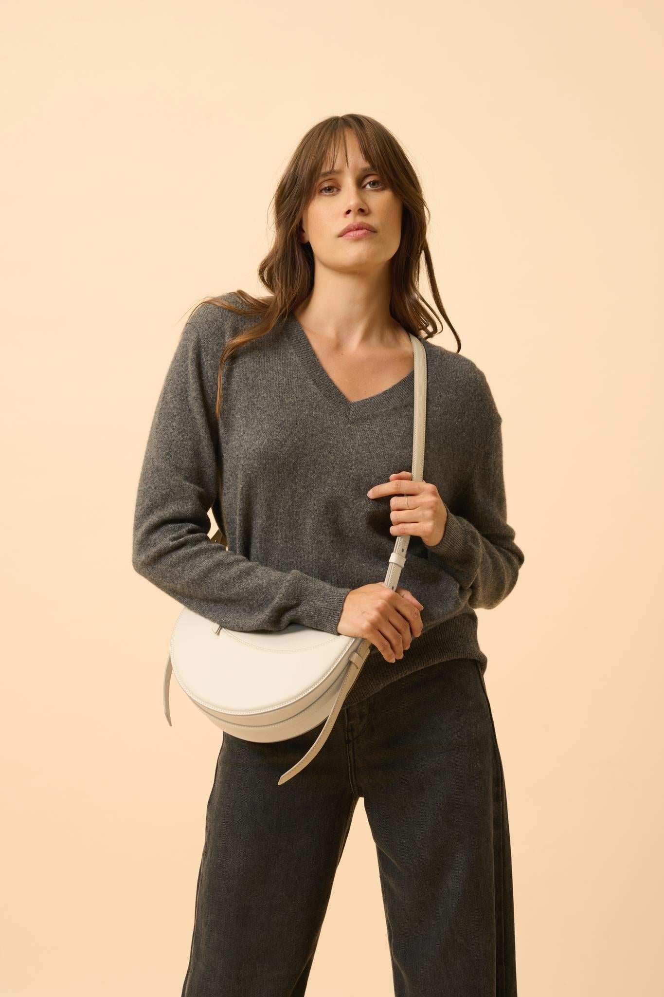 NORA v-neck sweater anthracite mottled