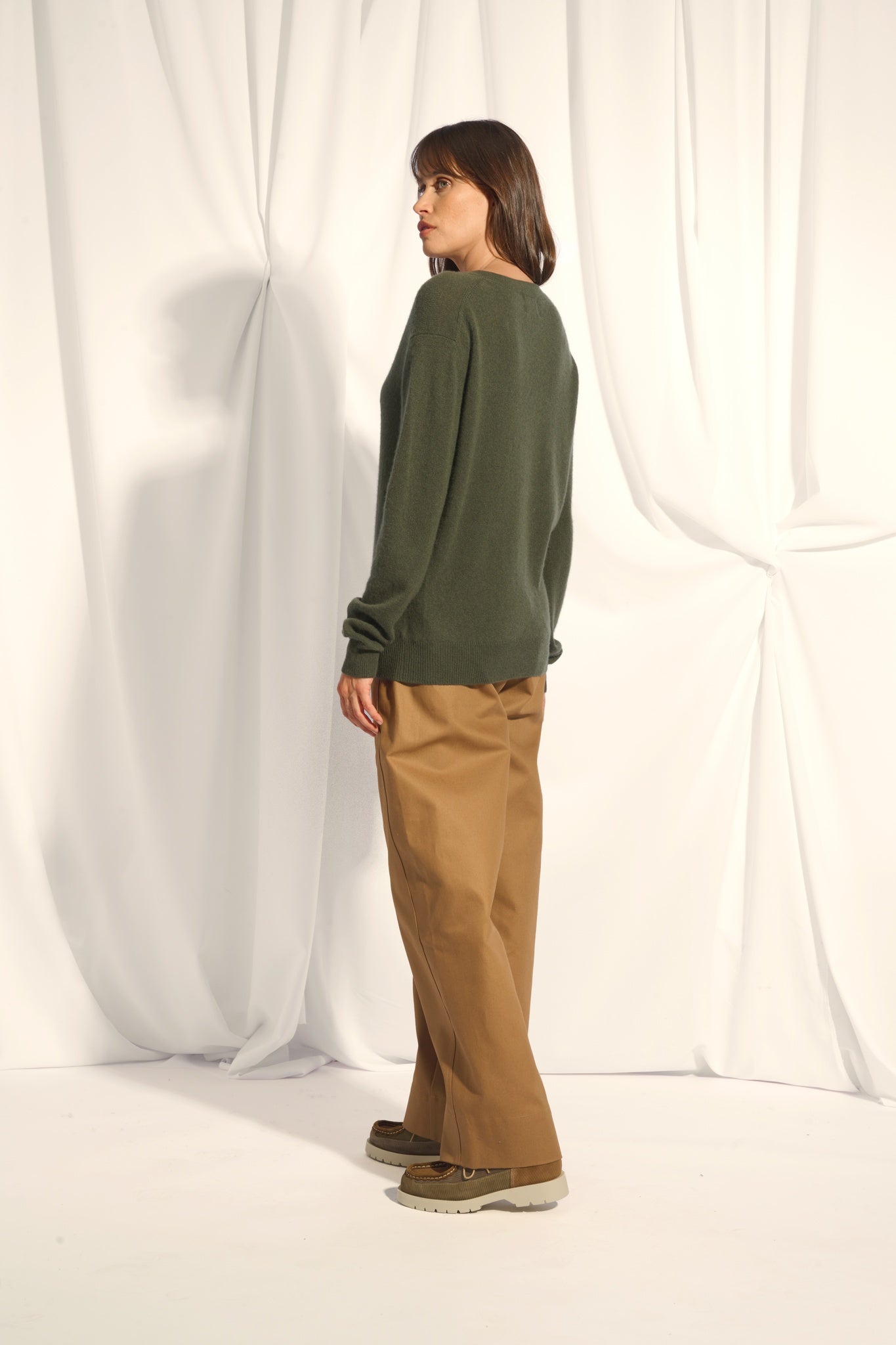 NORA khaki v-neck sweater