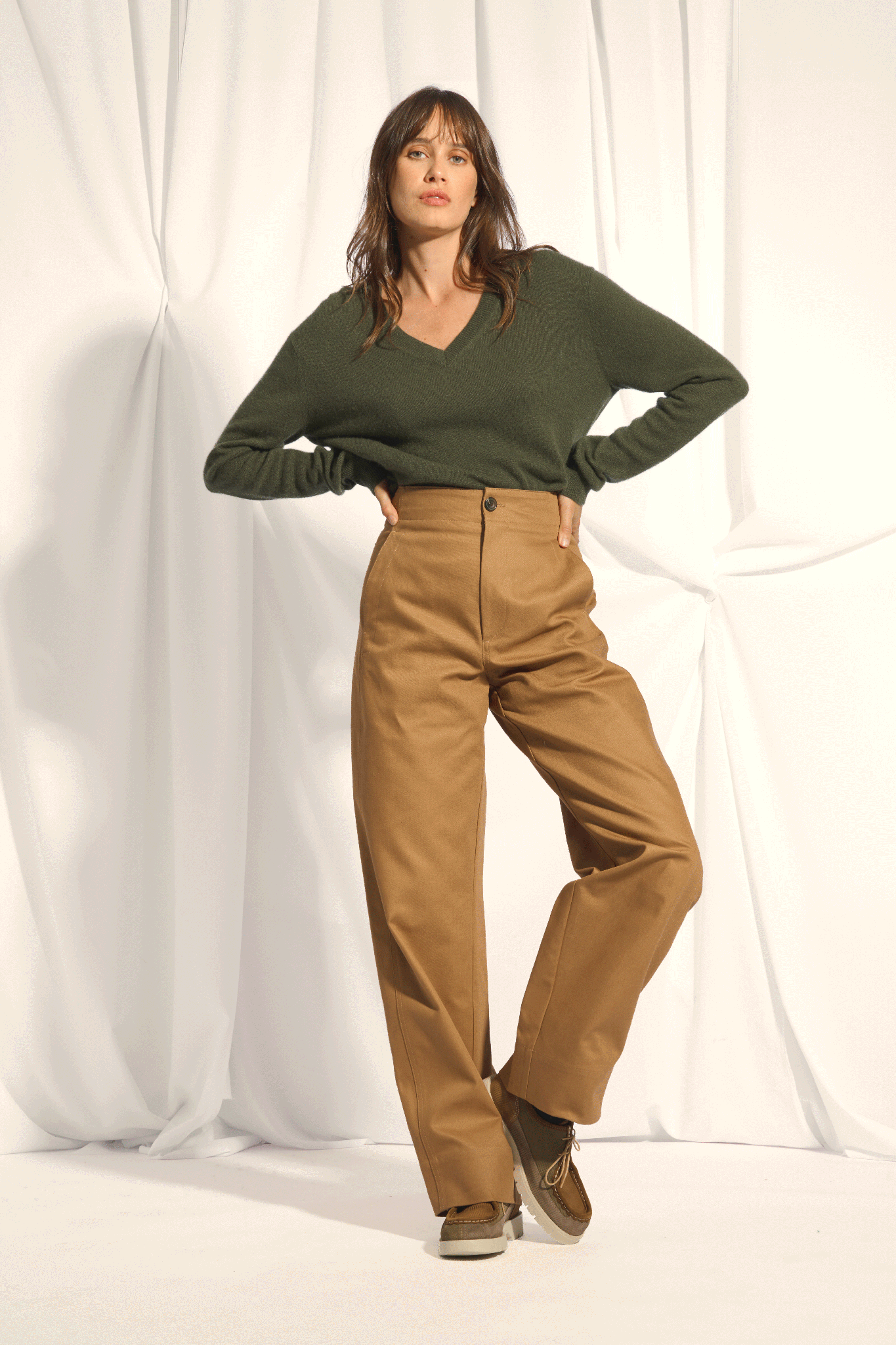 NORA khaki v-neck sweater