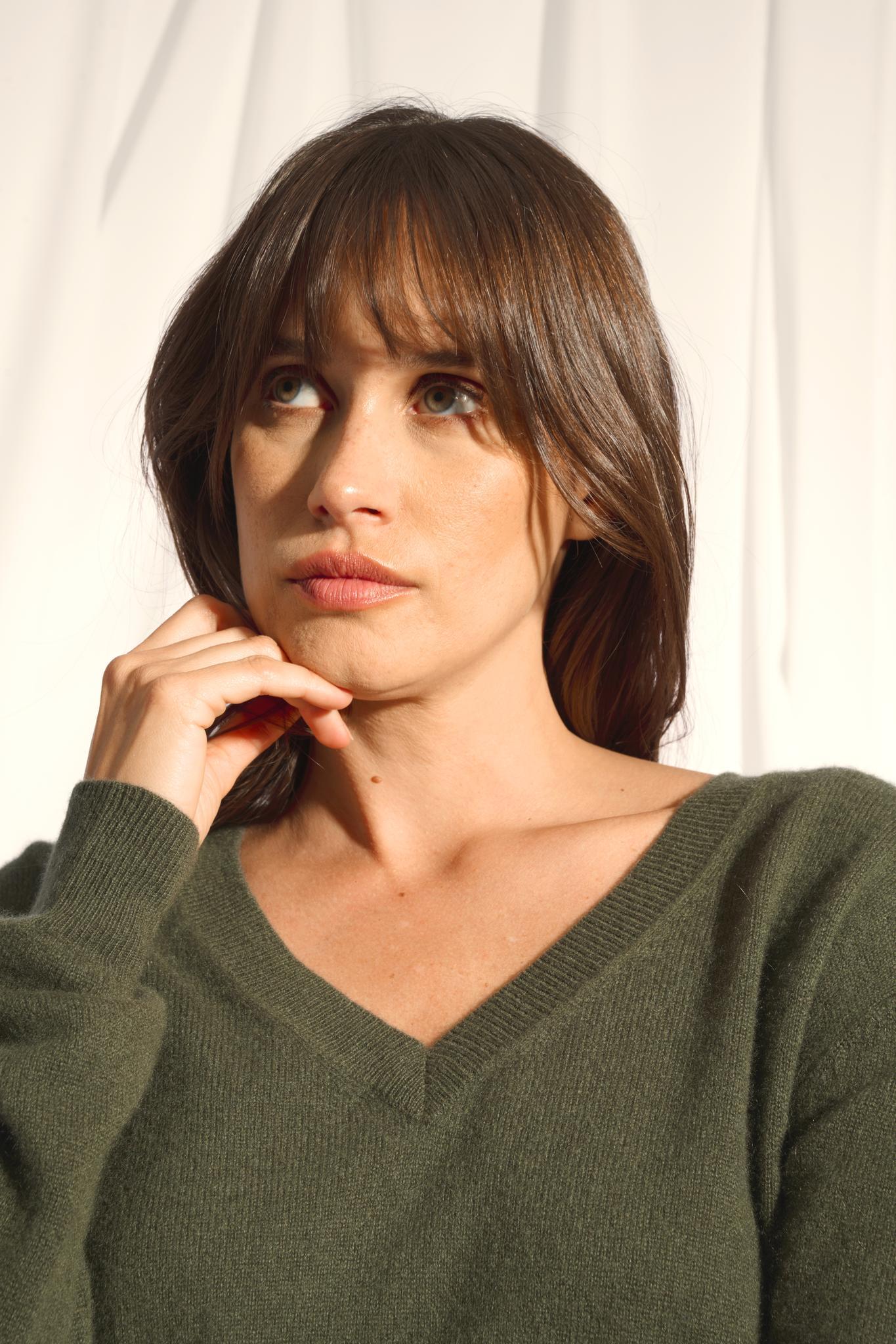 NORA khaki v-neck sweater