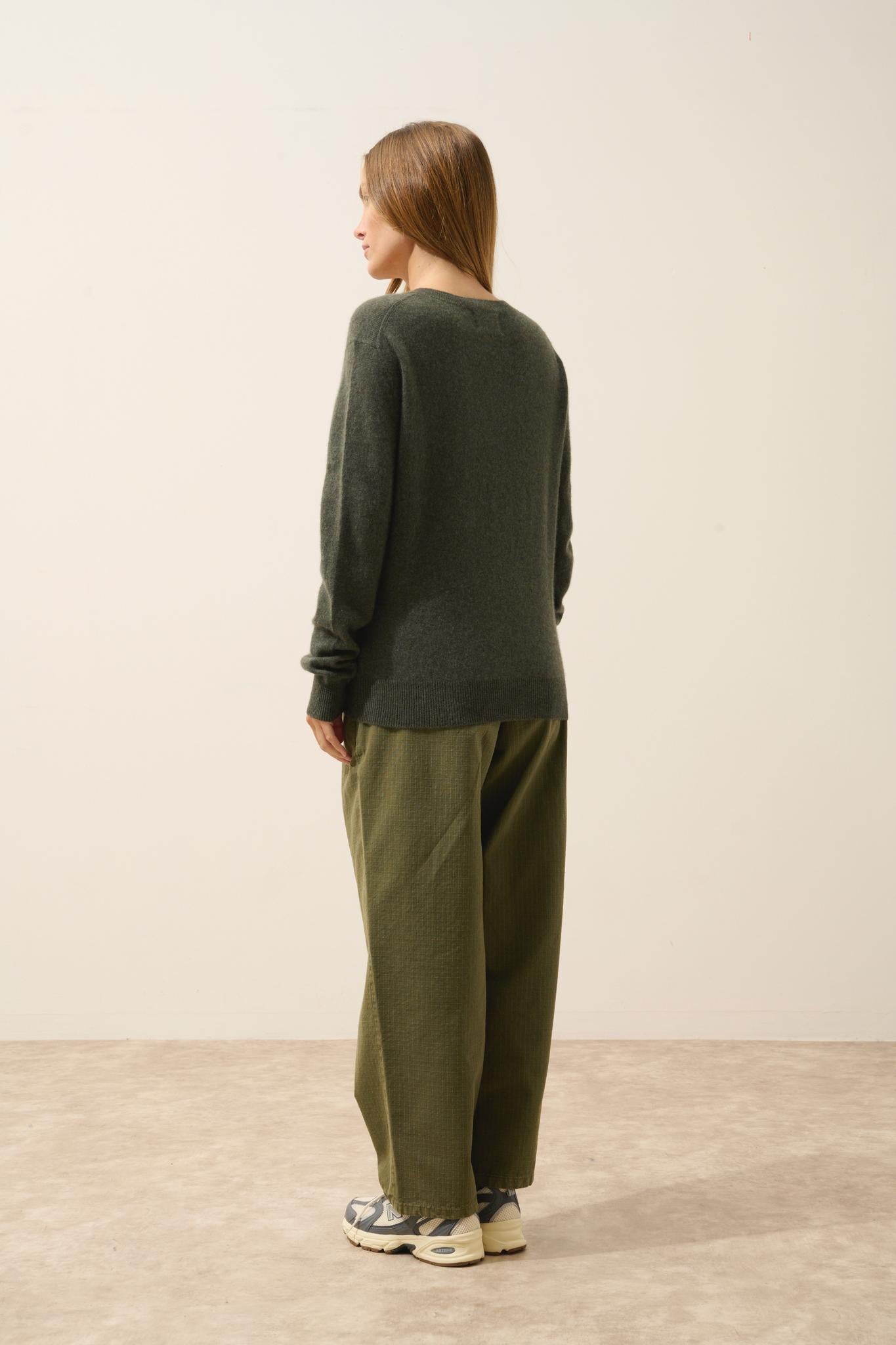 NORA khaki mottled v-neck sweater