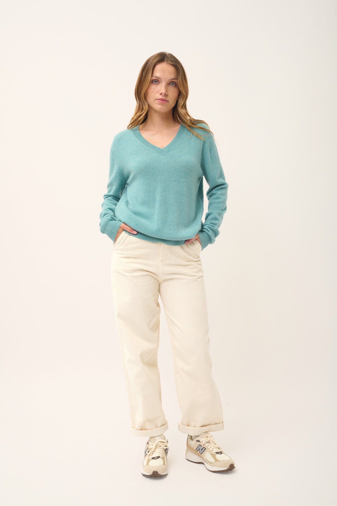 NORA pull col v vert chiné