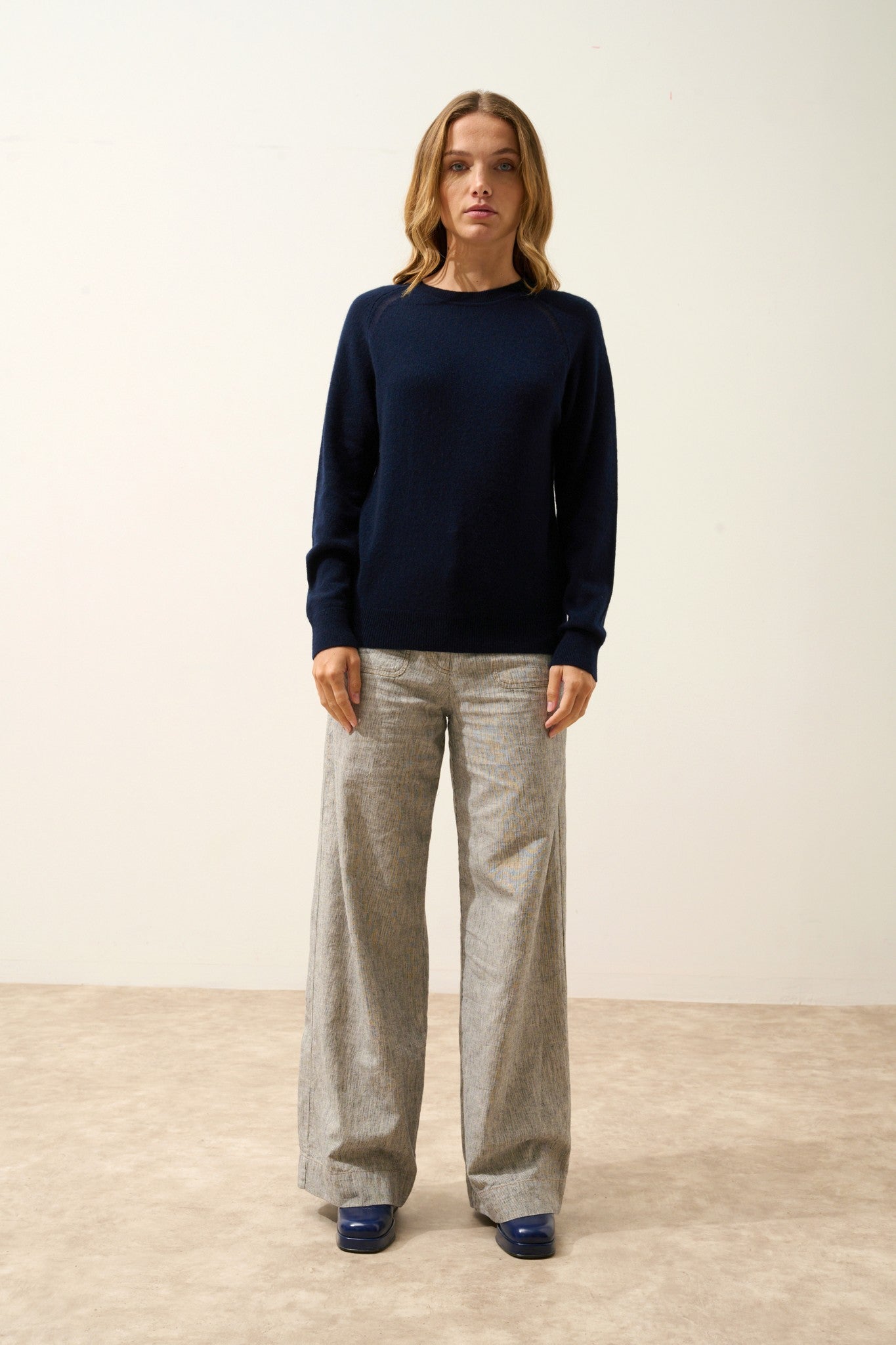 norena pull col rond navy 100% cachemire