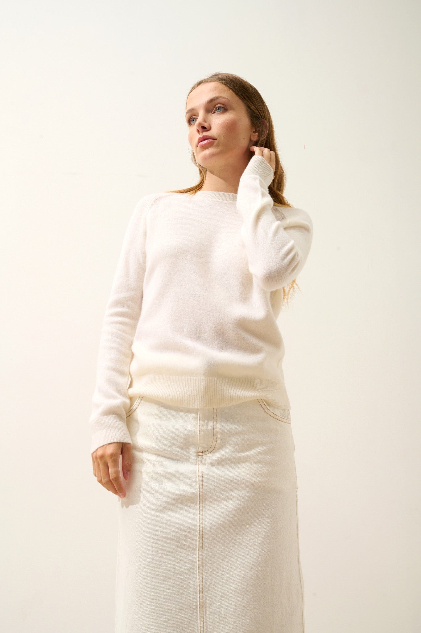 norena round neck sweater snow 100% cashmere