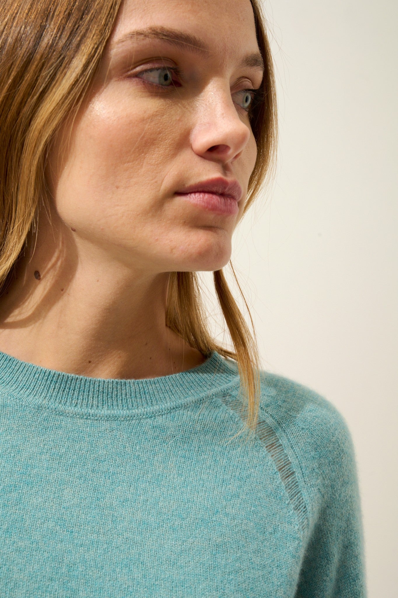 norena pull col rond vert chiné 100% cachemire