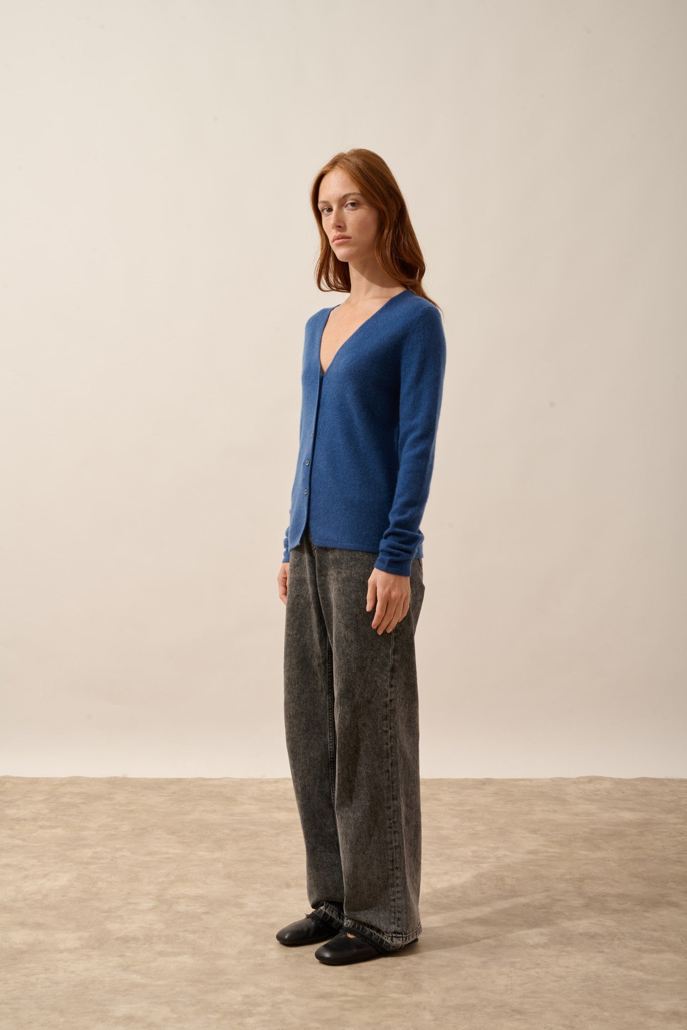 norma cardigan col v bleu perse 100% cachemire