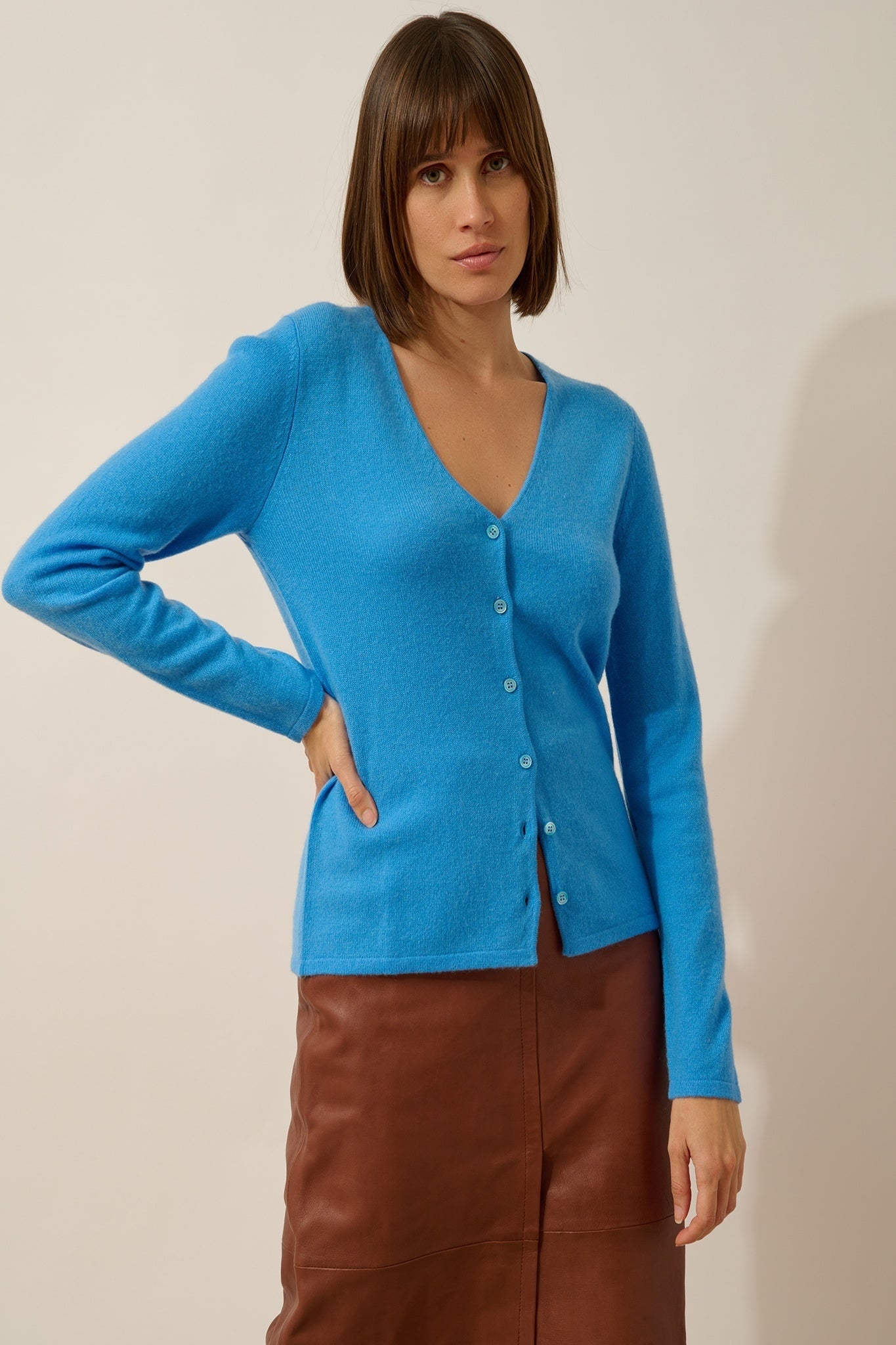 NORMA cardigan col v bleuet