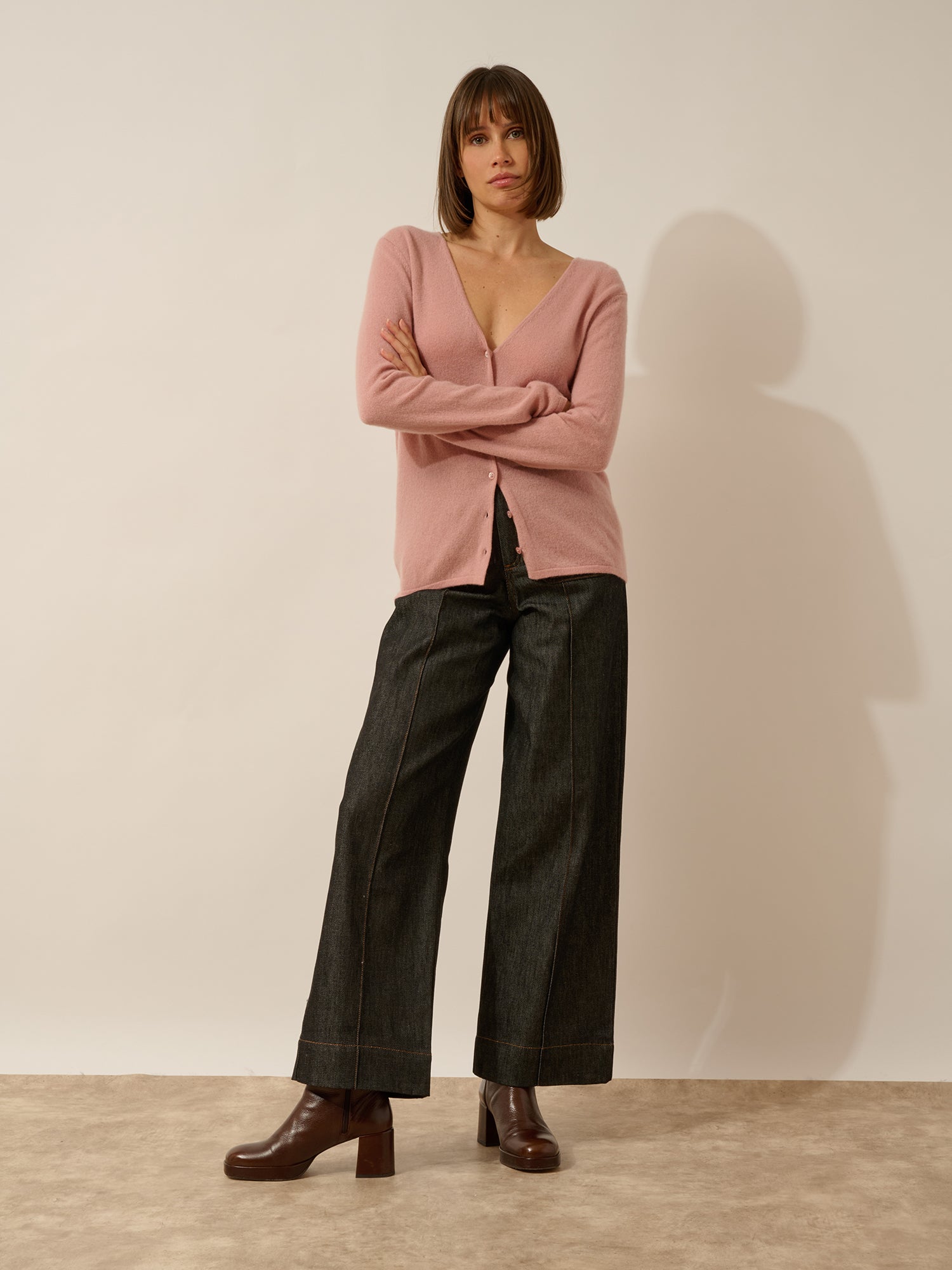 NORMA cardigan col v bois de rose