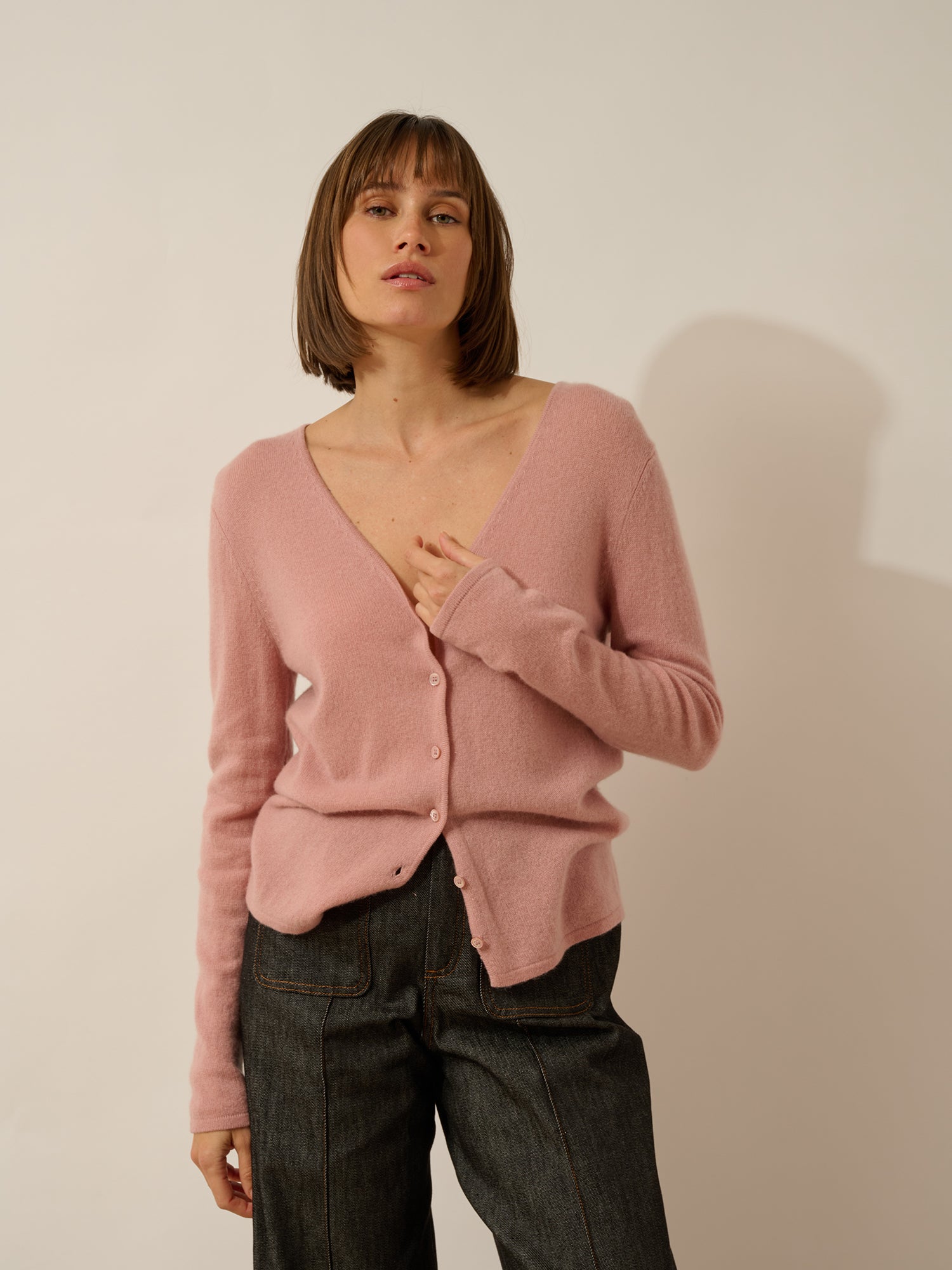 NORMA cardigan col v bois de rose