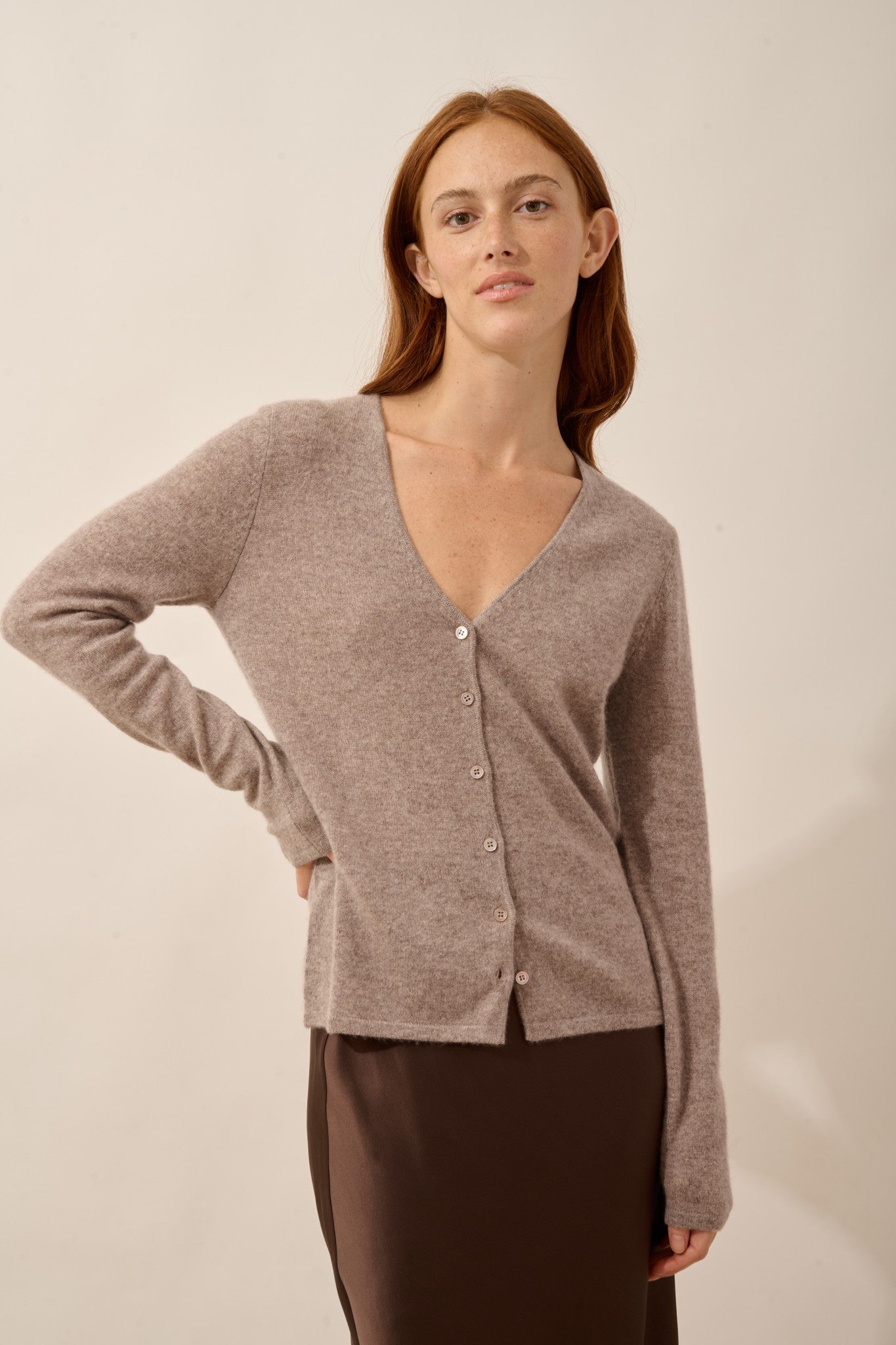 norma cardigan col v caribou chiné 100% cachemire