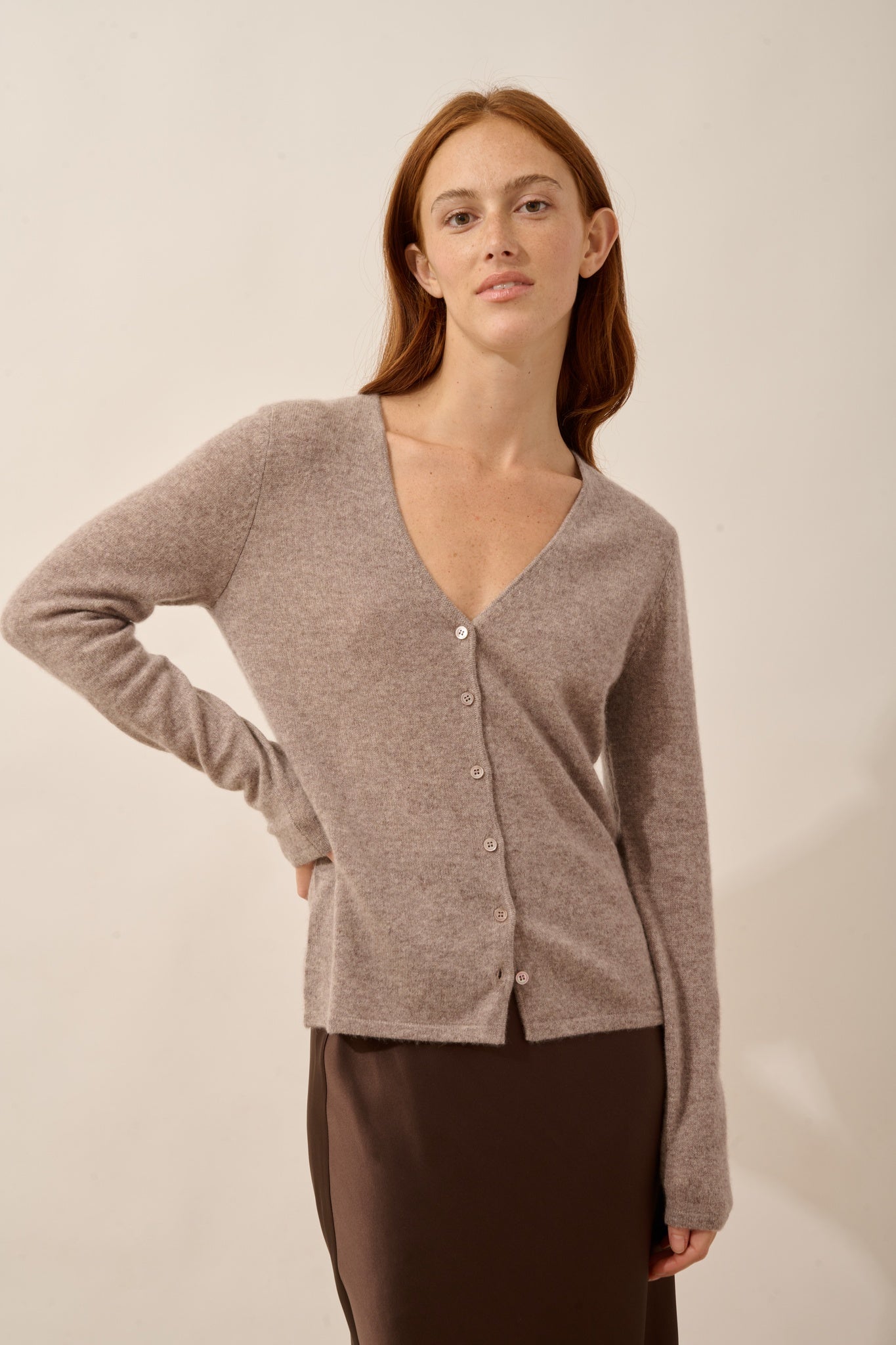 NORMA cardigan col v caribou chiné