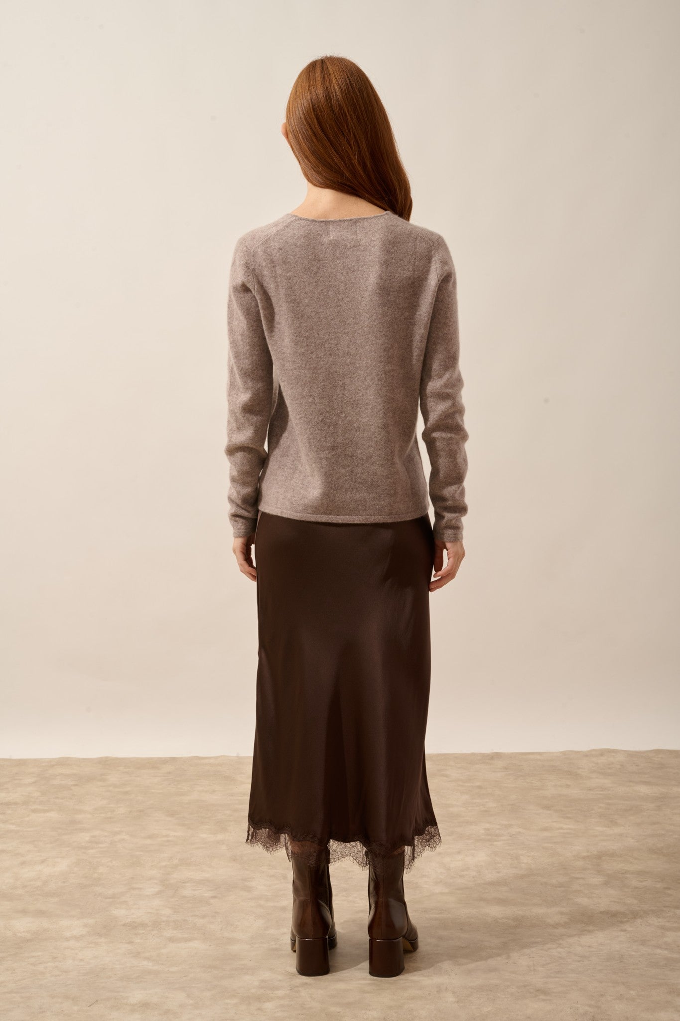 norma cardigan col v caribou chiné 100% cachemire