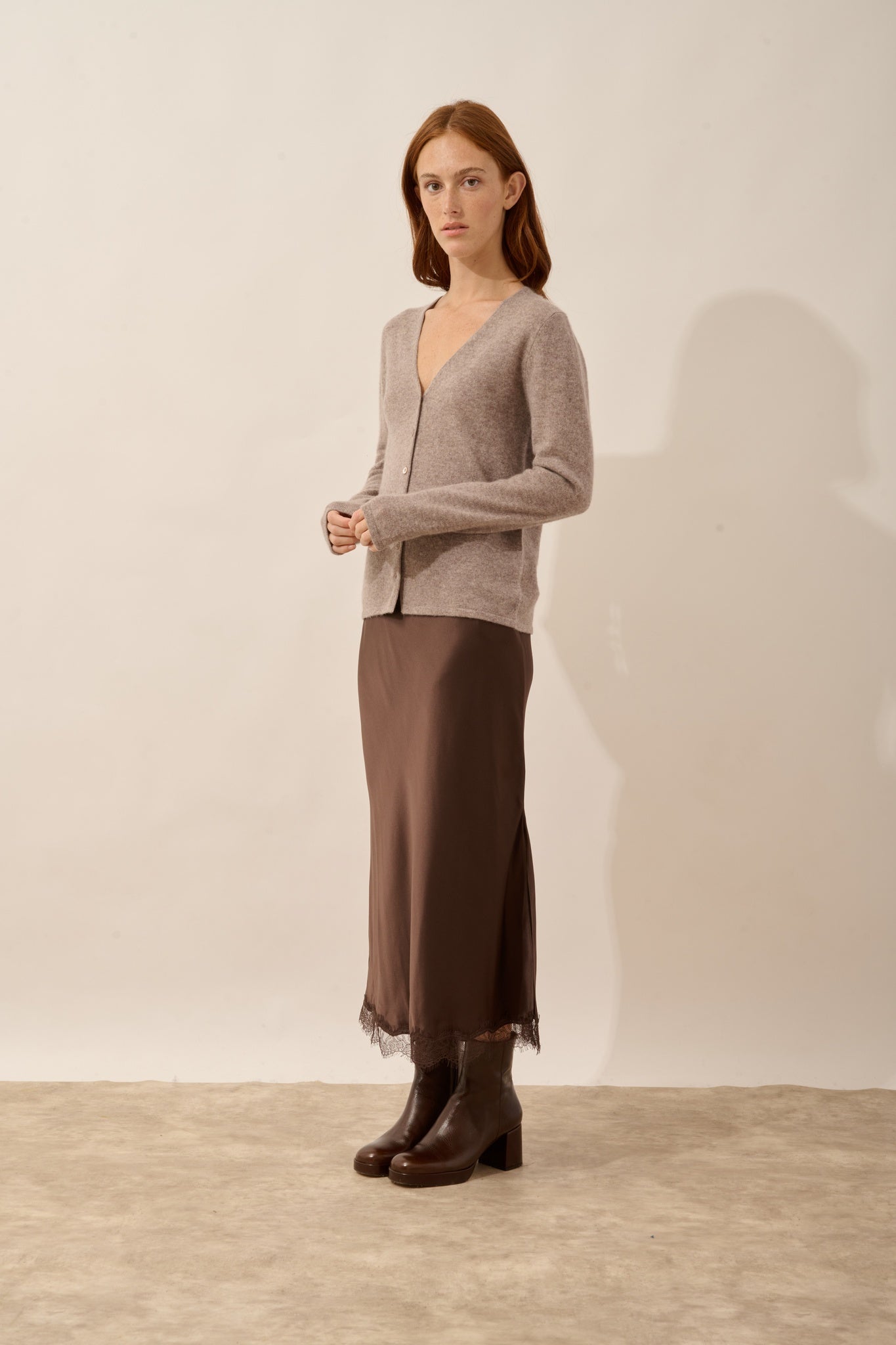 NORMA cardigan col v caribou chiné