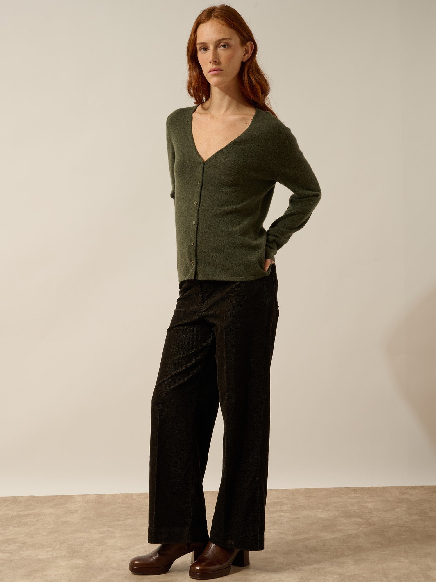 norma khaki v-neck cardigan