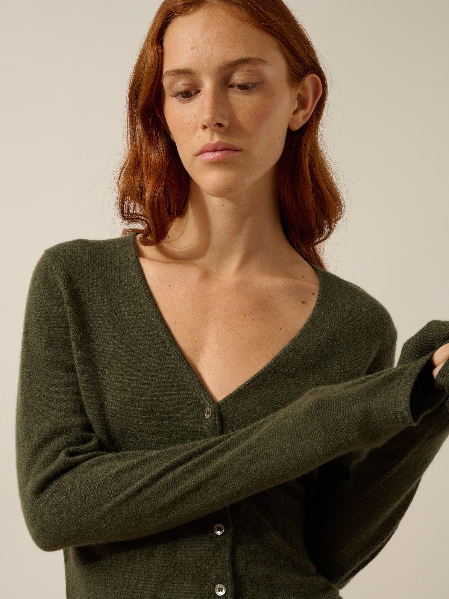 norma khaki v-neck cardigan