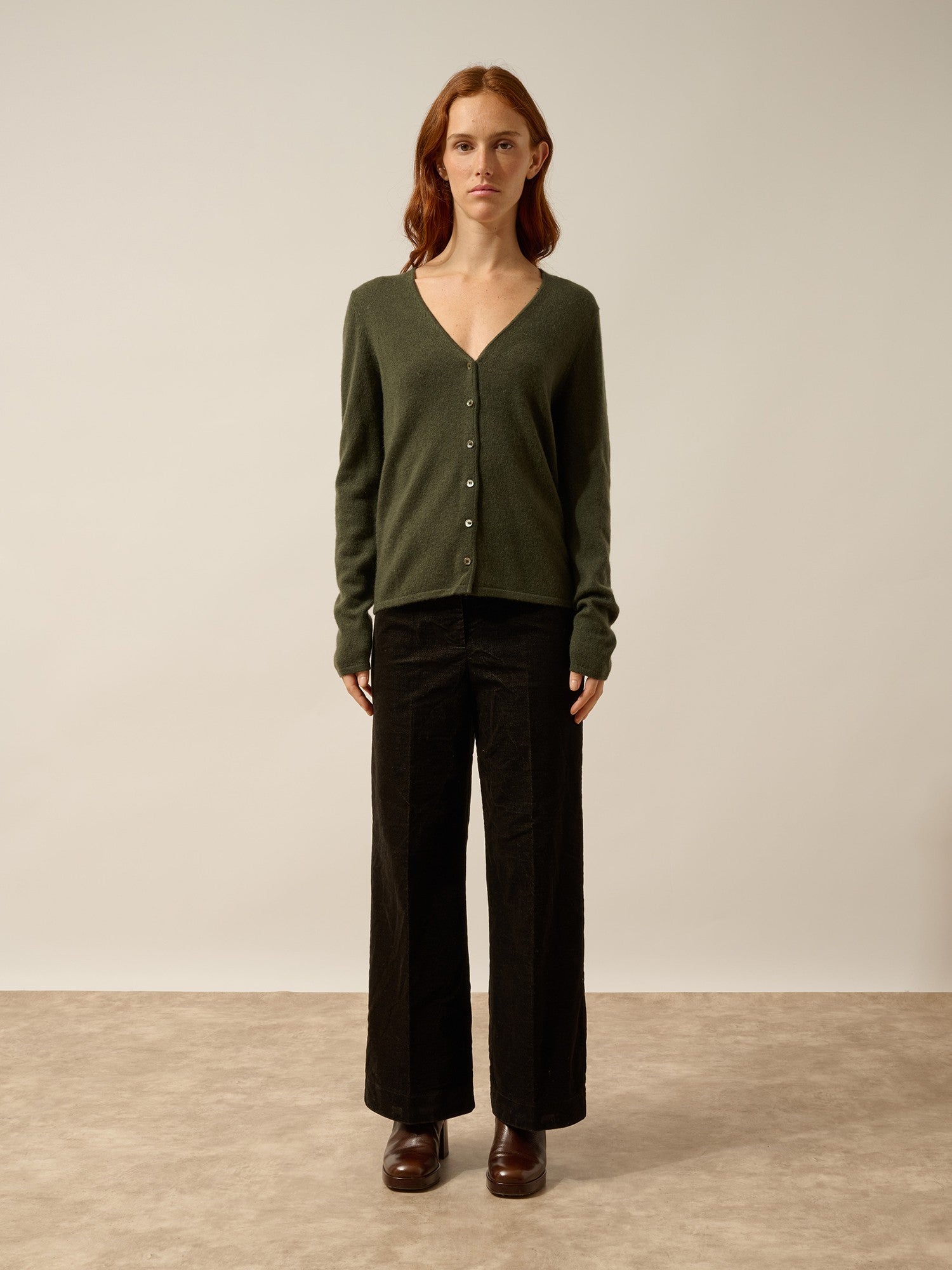 norma khaki v-neck cardigan