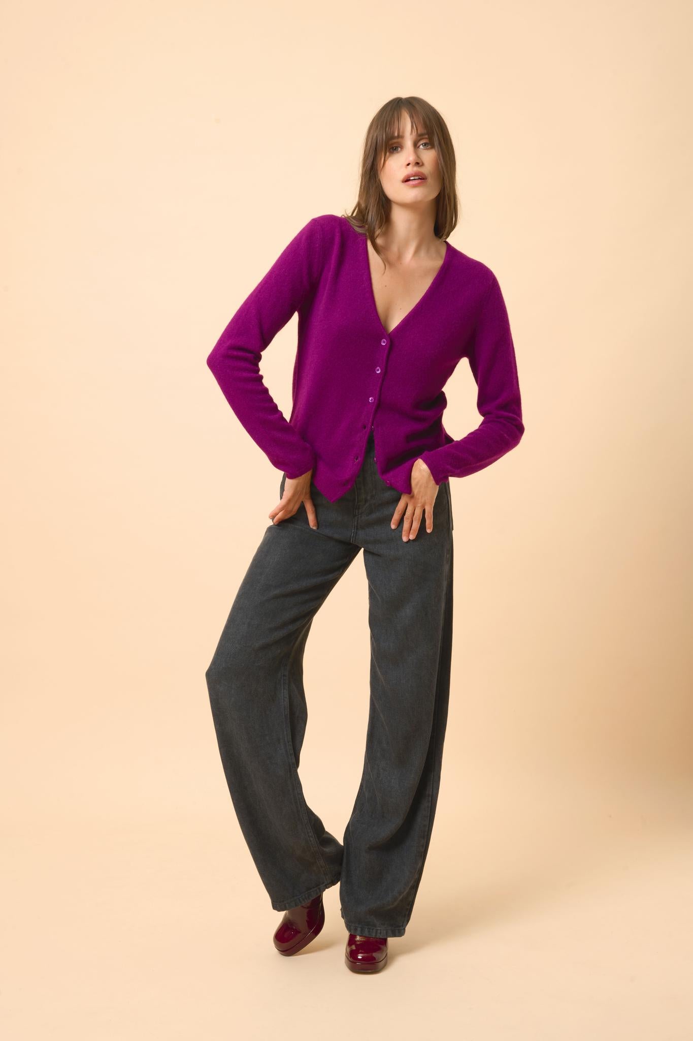 NORMA cardigan col v prune
