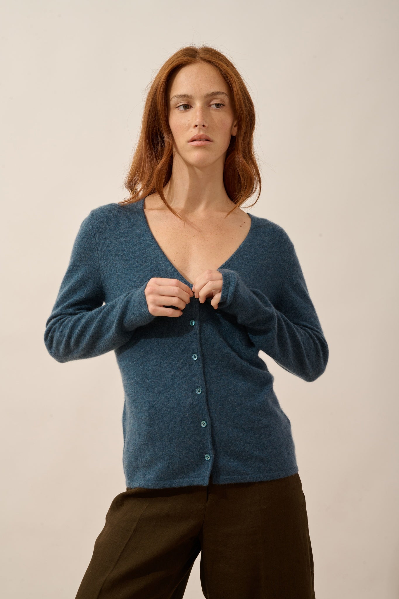 NORMA cardigan col v vert canard chiné