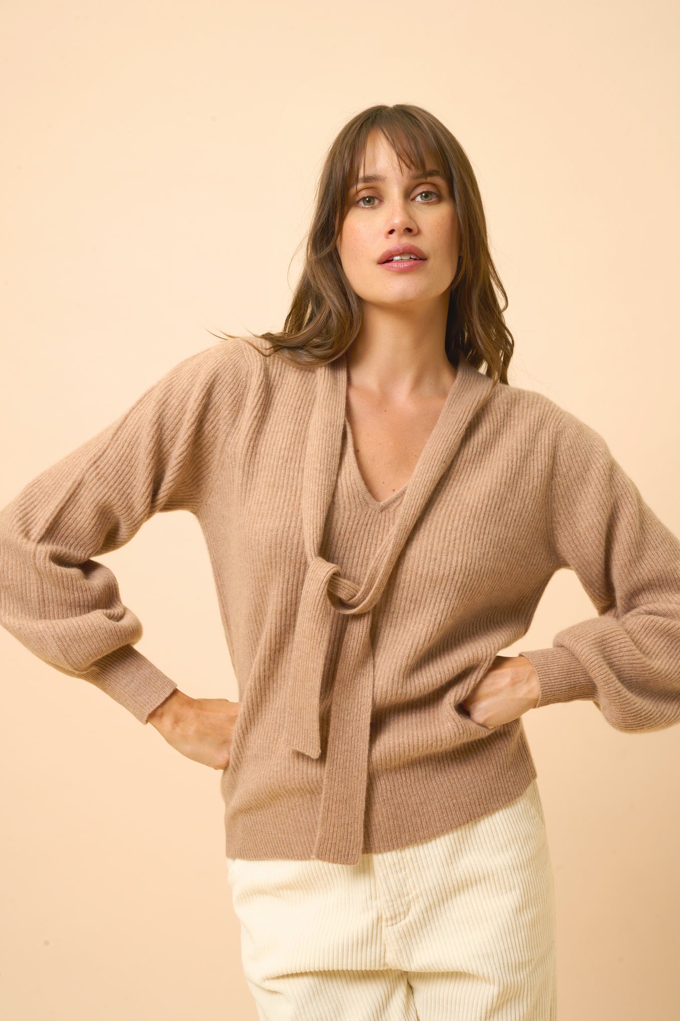 NOTY pull col lavallière camel chiné