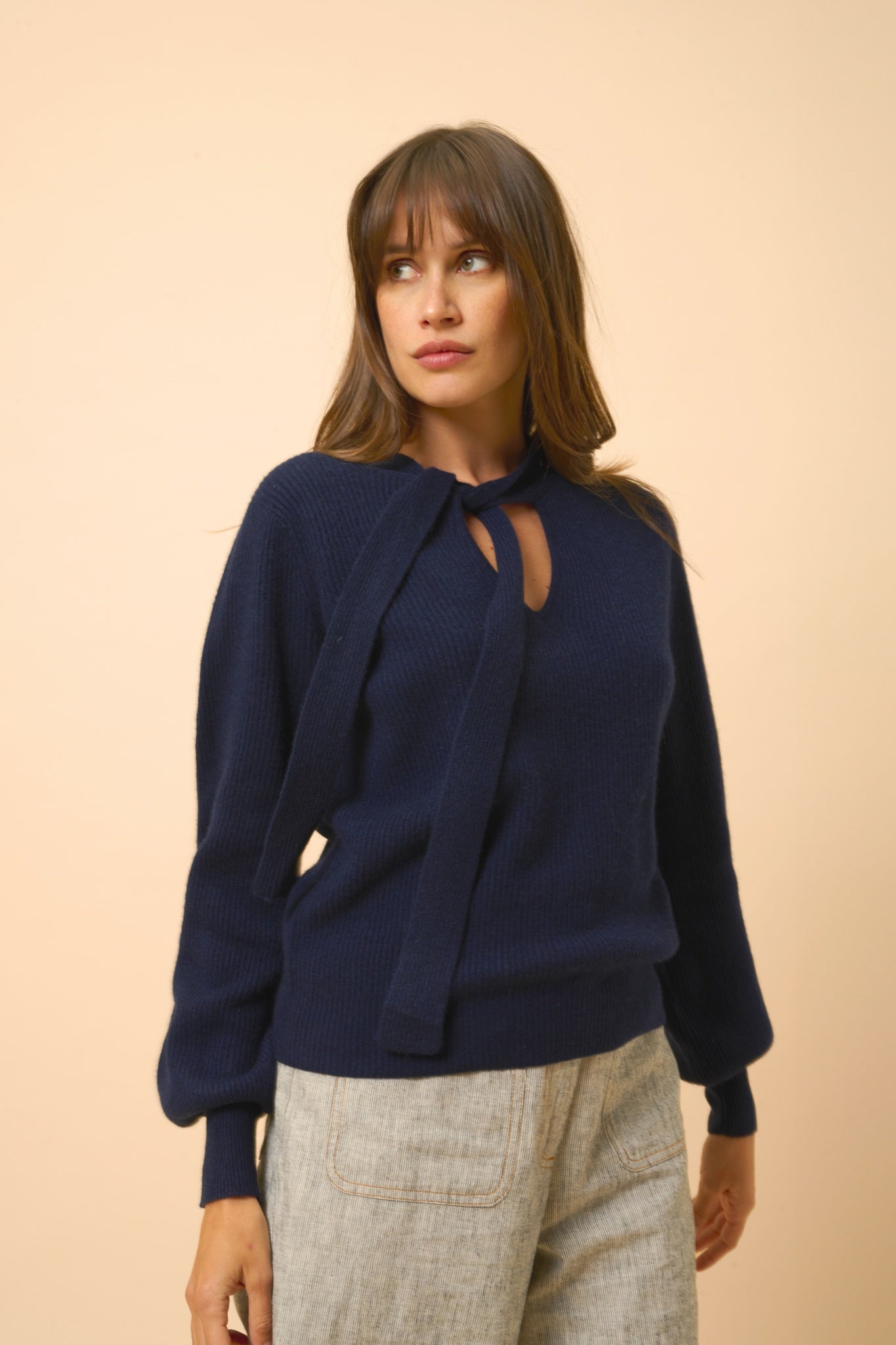 NOTY navy lavallière neck sweater