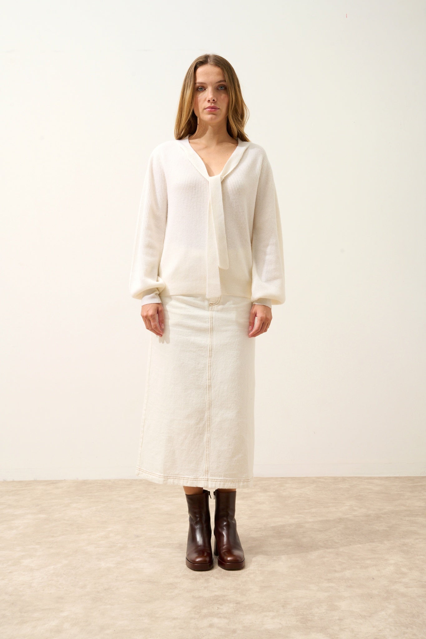 NOTY pull col lavallière neige