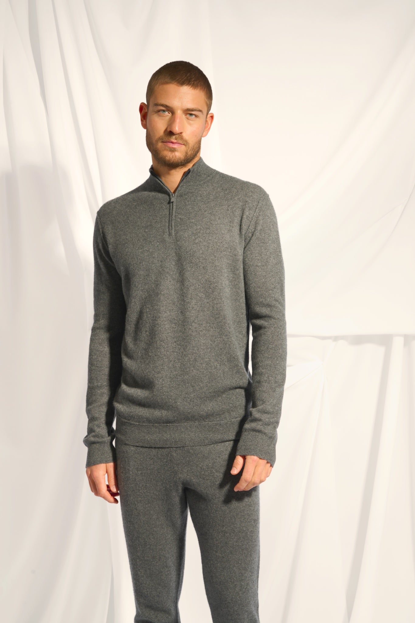 NOUR anthracite heathered crew neck sweater