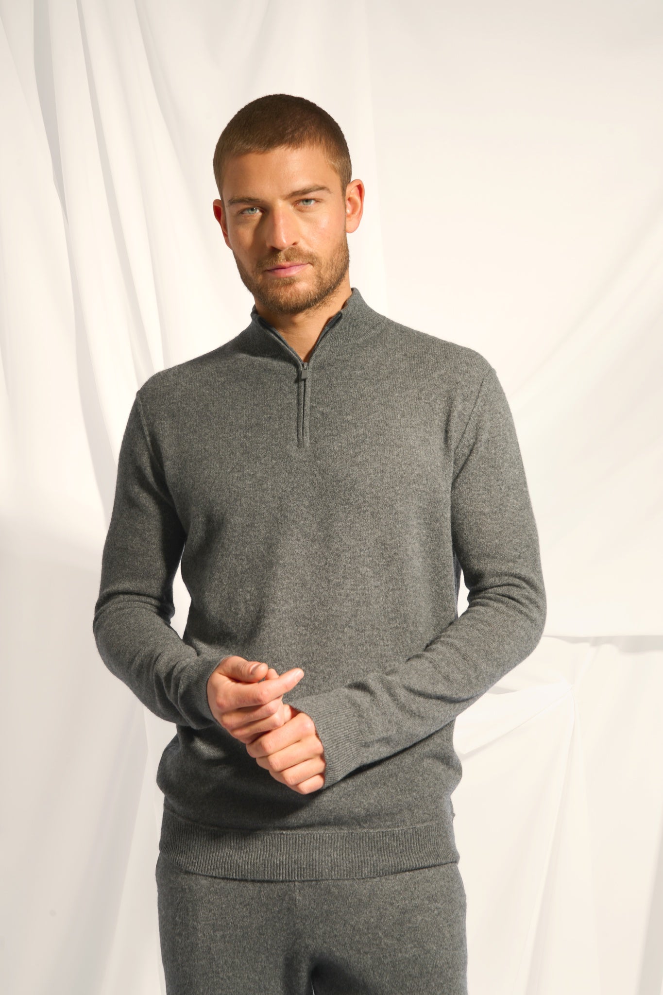 NOUR pull col camionneur anthracite chiné