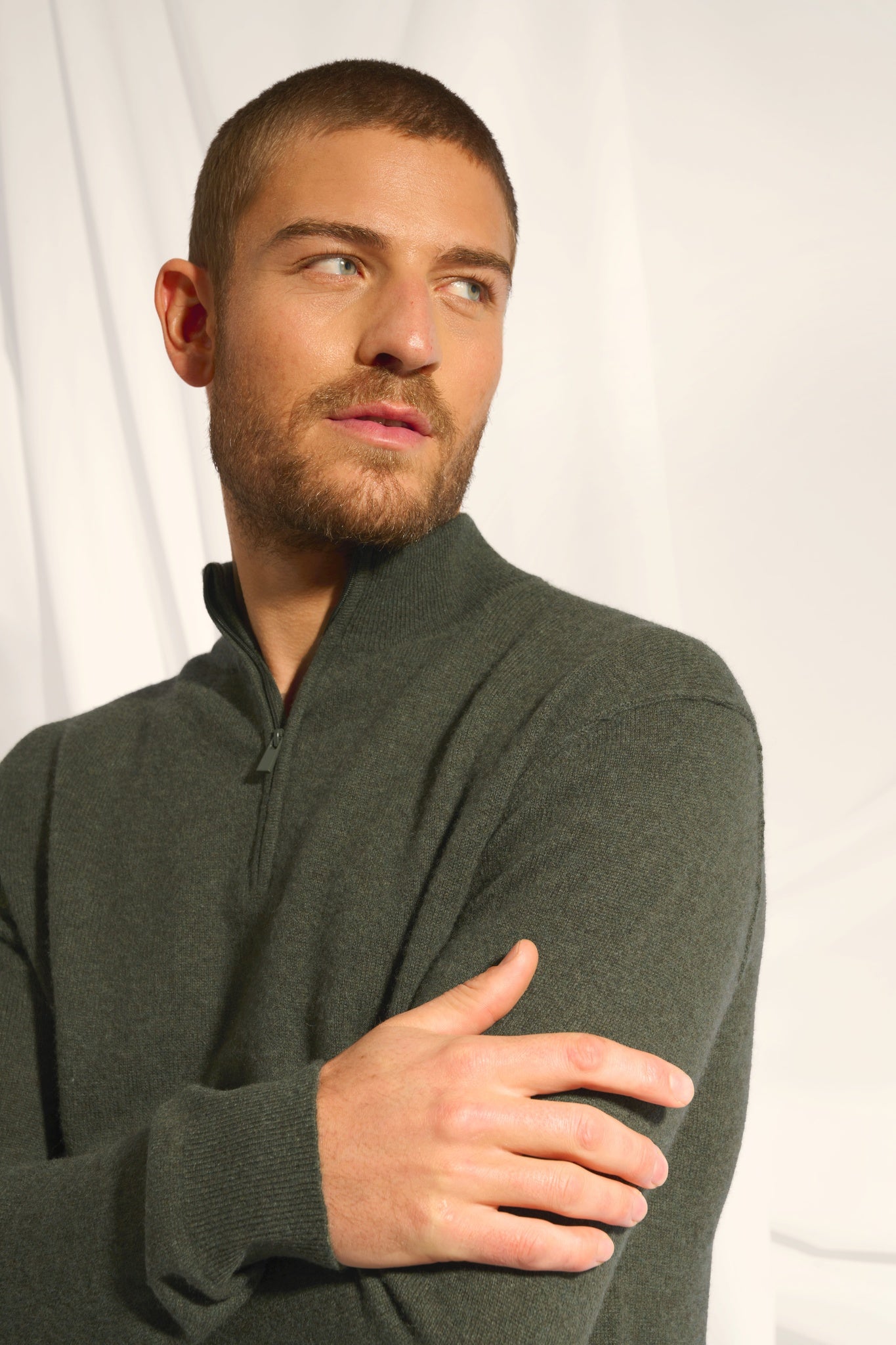 NOUR pull col camionneur kaki chiné