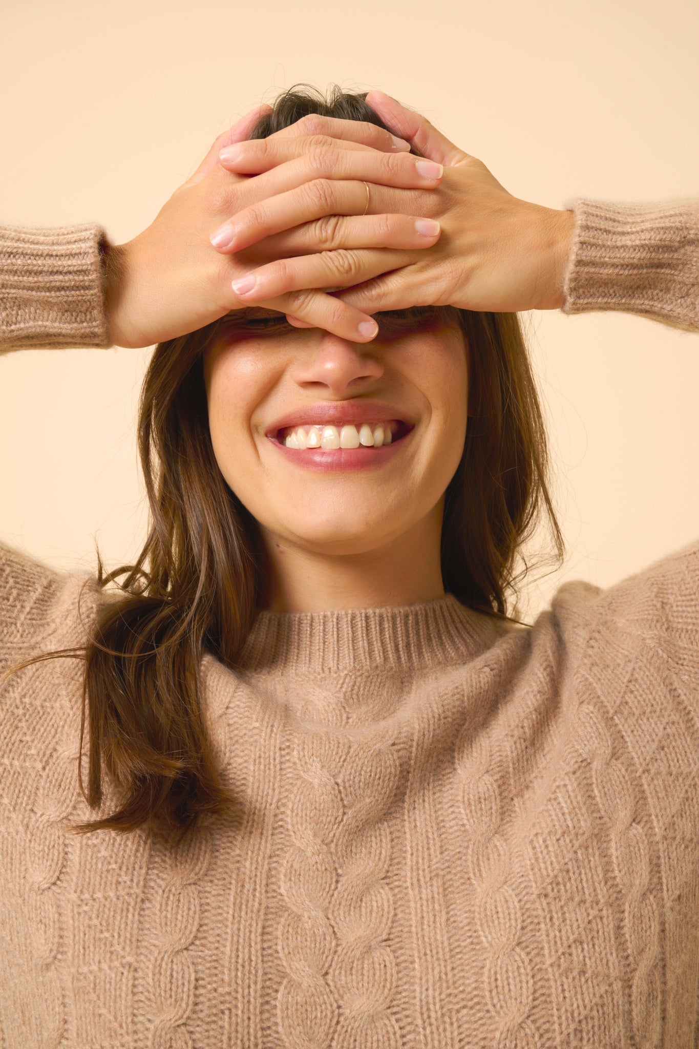 OLIVIA pull col rond camel chiné