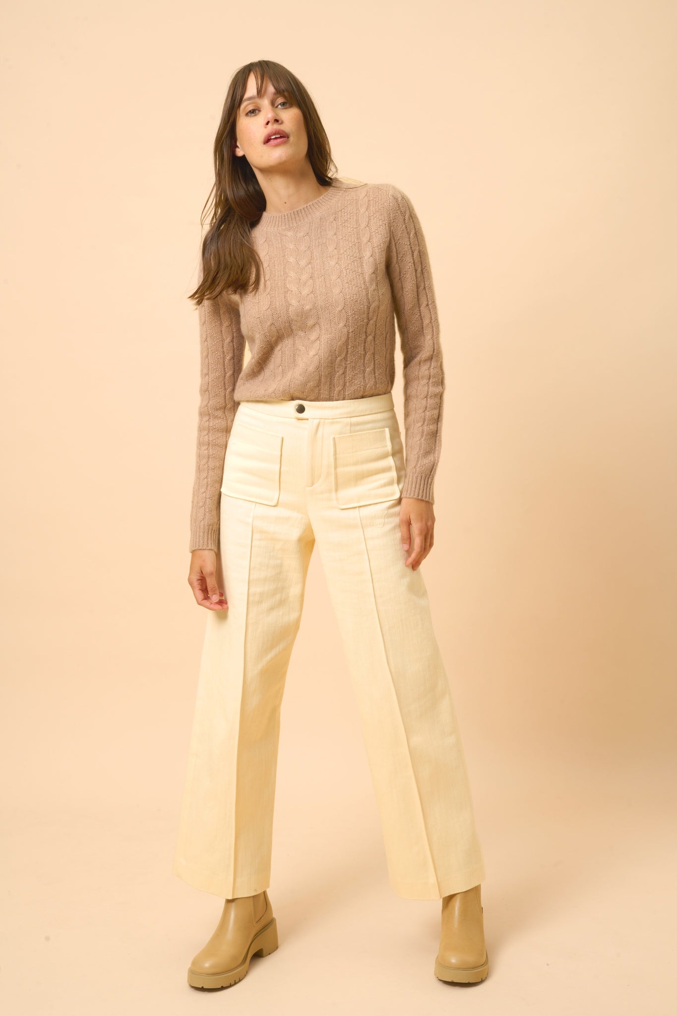 OLIVIA round-neck sweater camel mottled