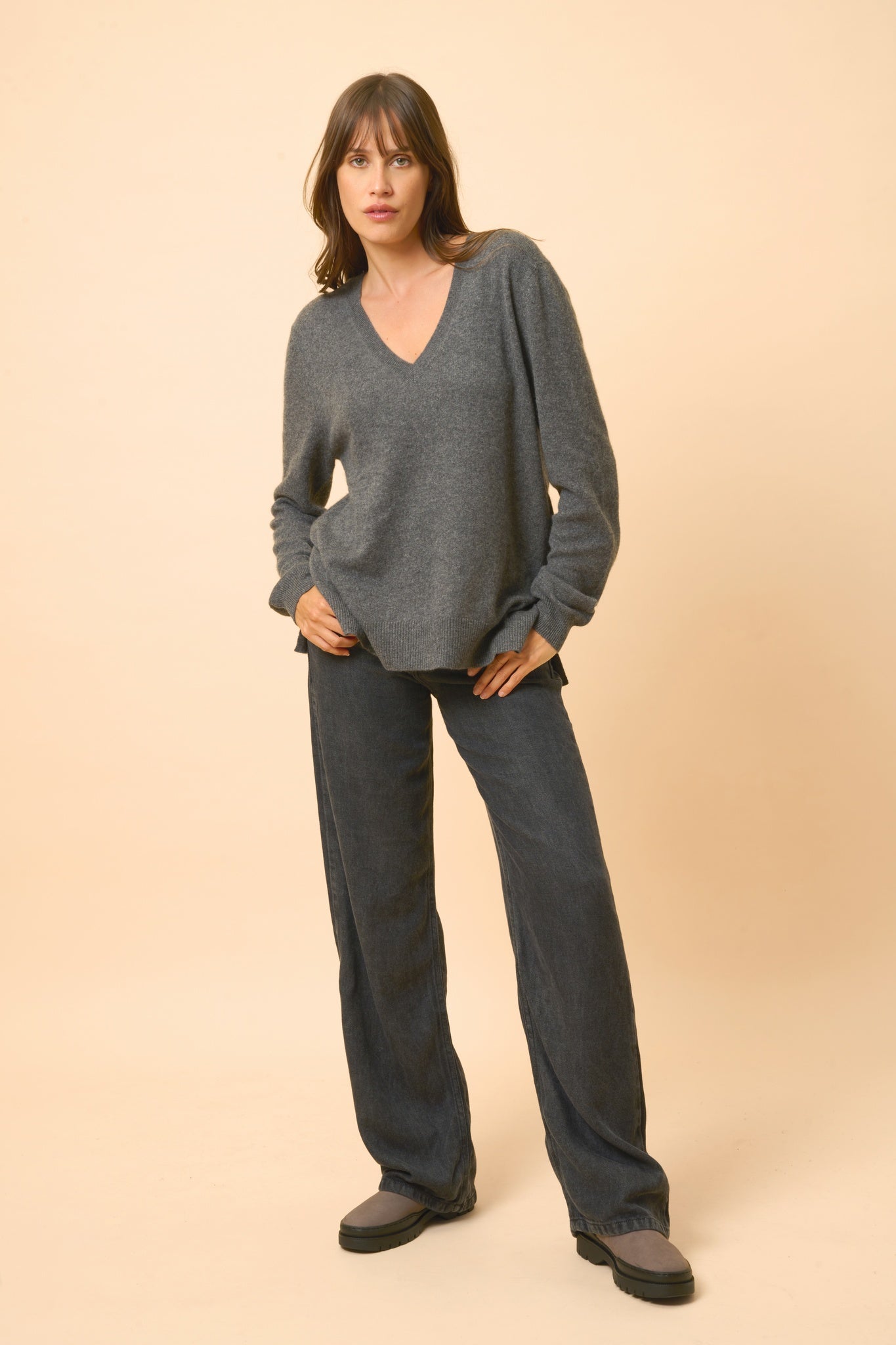 OPAL pull col v anthracite chiné