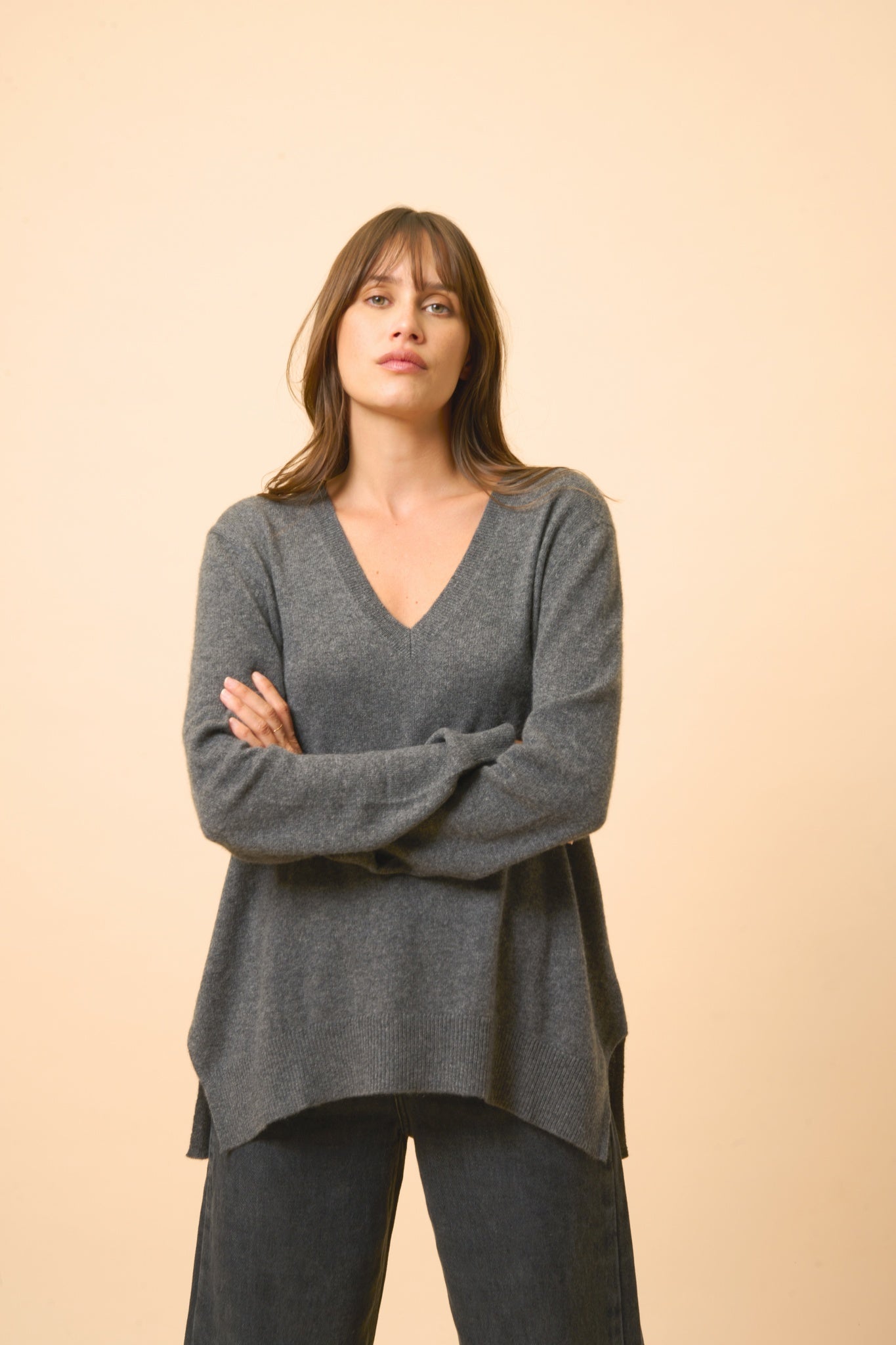 OPAL pull col v anthracite chiné