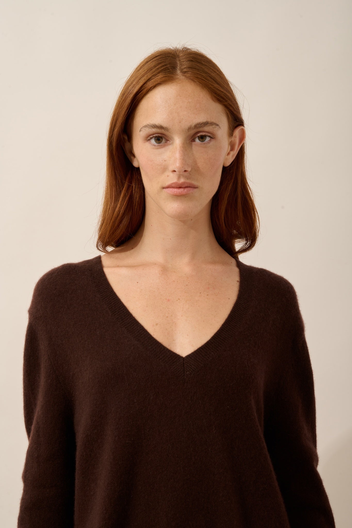 OPAL chocolate brown V-neck sweater