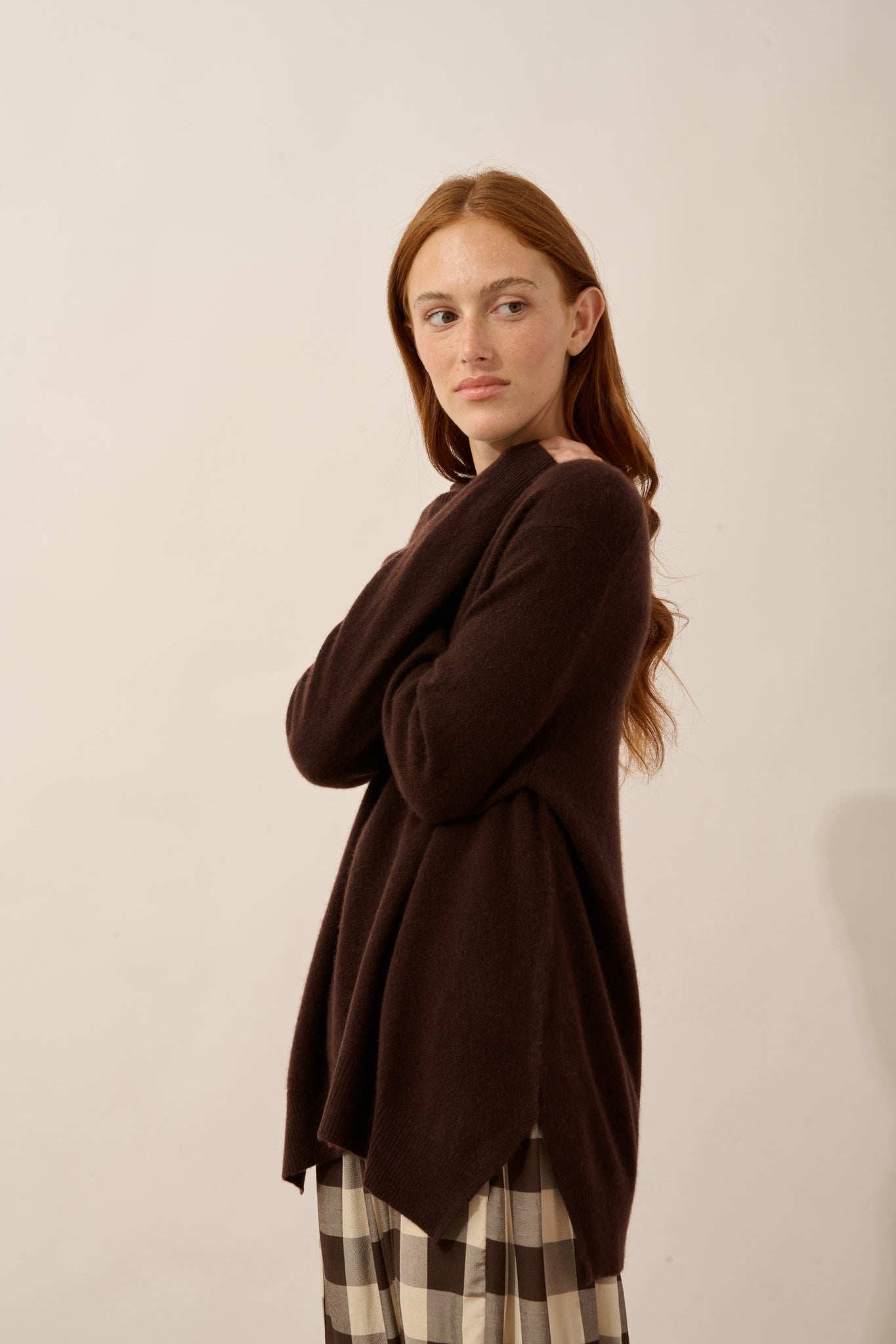 OPAL chocolate brown V-neck sweater