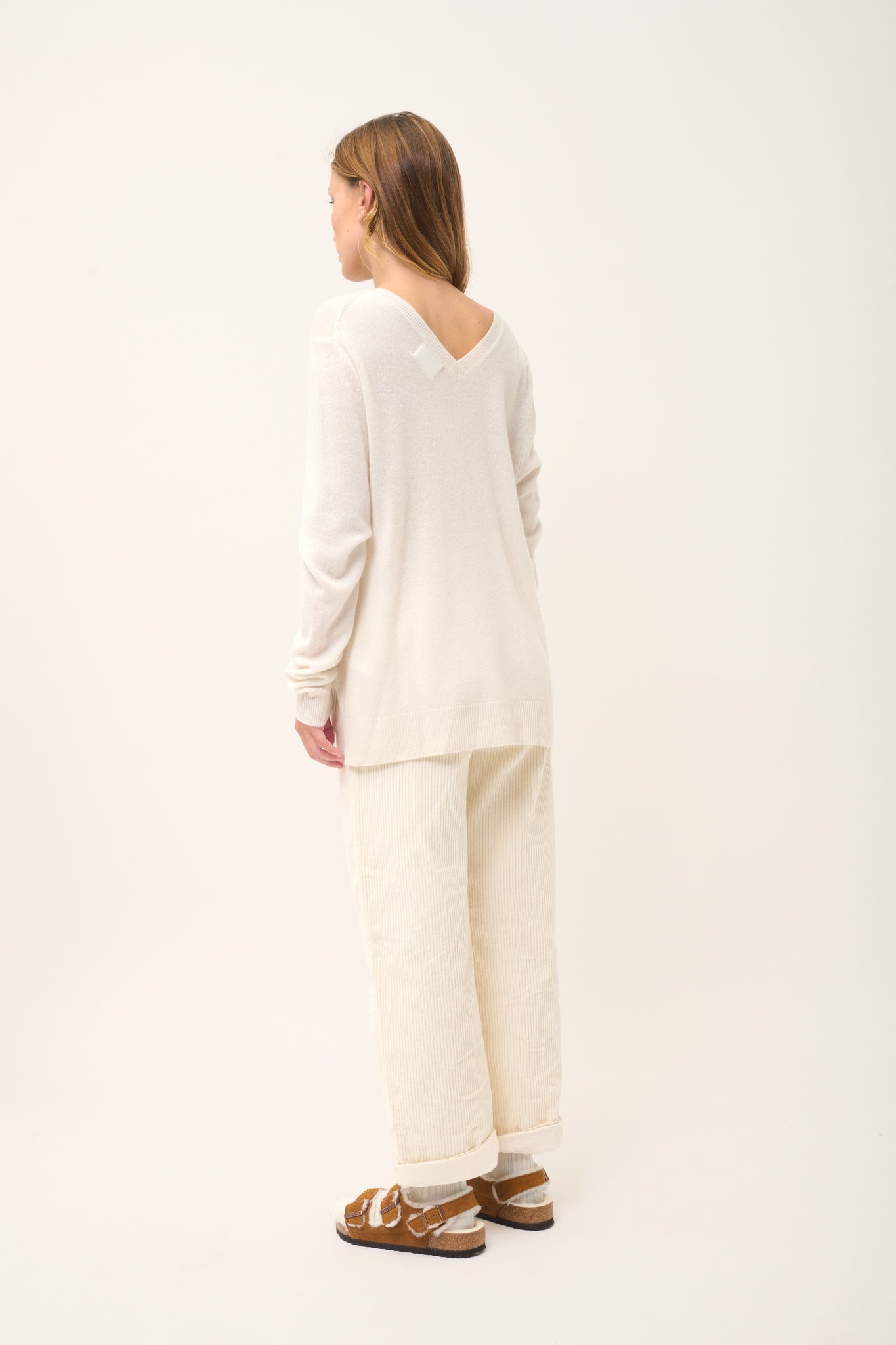 OPAL v-neck sweater ivory front and back