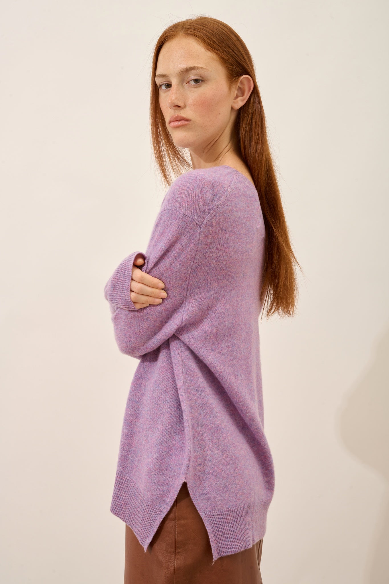 OPAL pull col v devant et dos lilas chiné