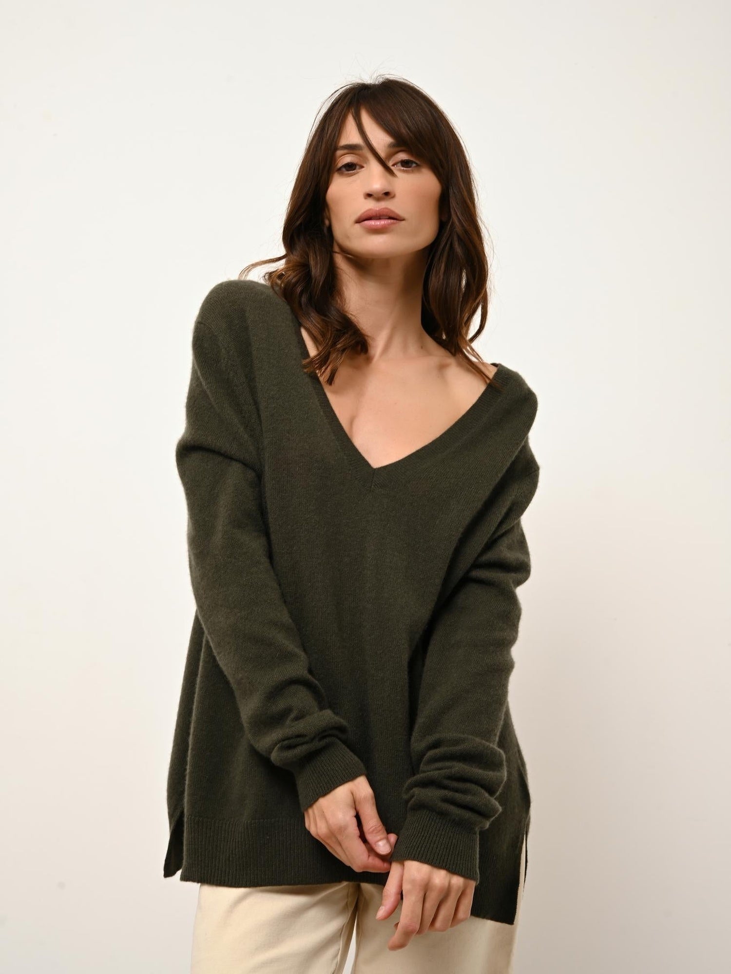 OPAL khaki v-neck sweater