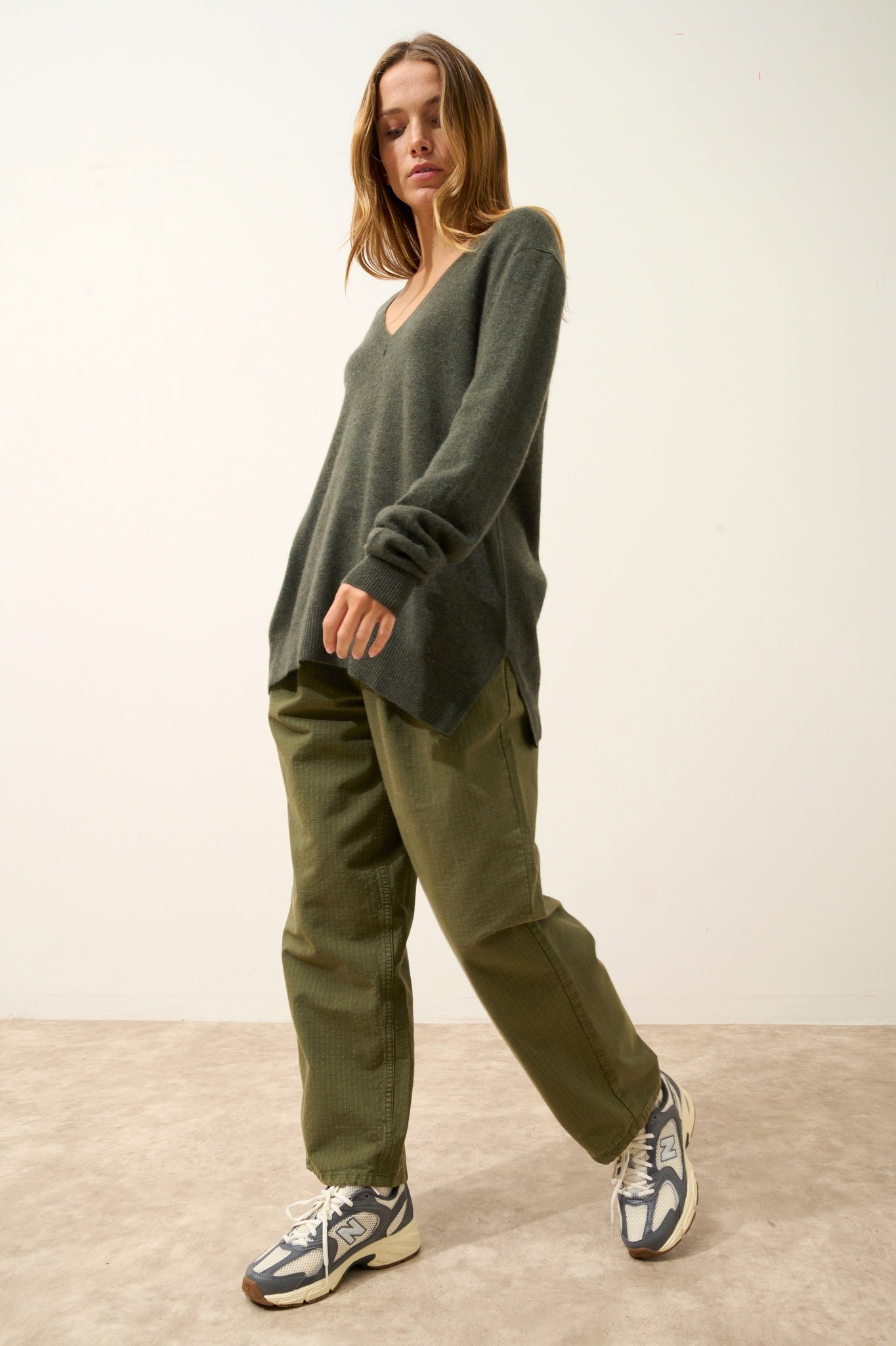 OPAL khaki v-neck sweater