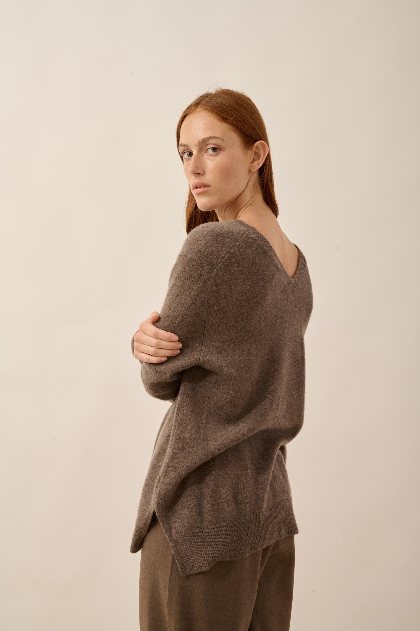 OPAL taupe heathered V-neck sweater