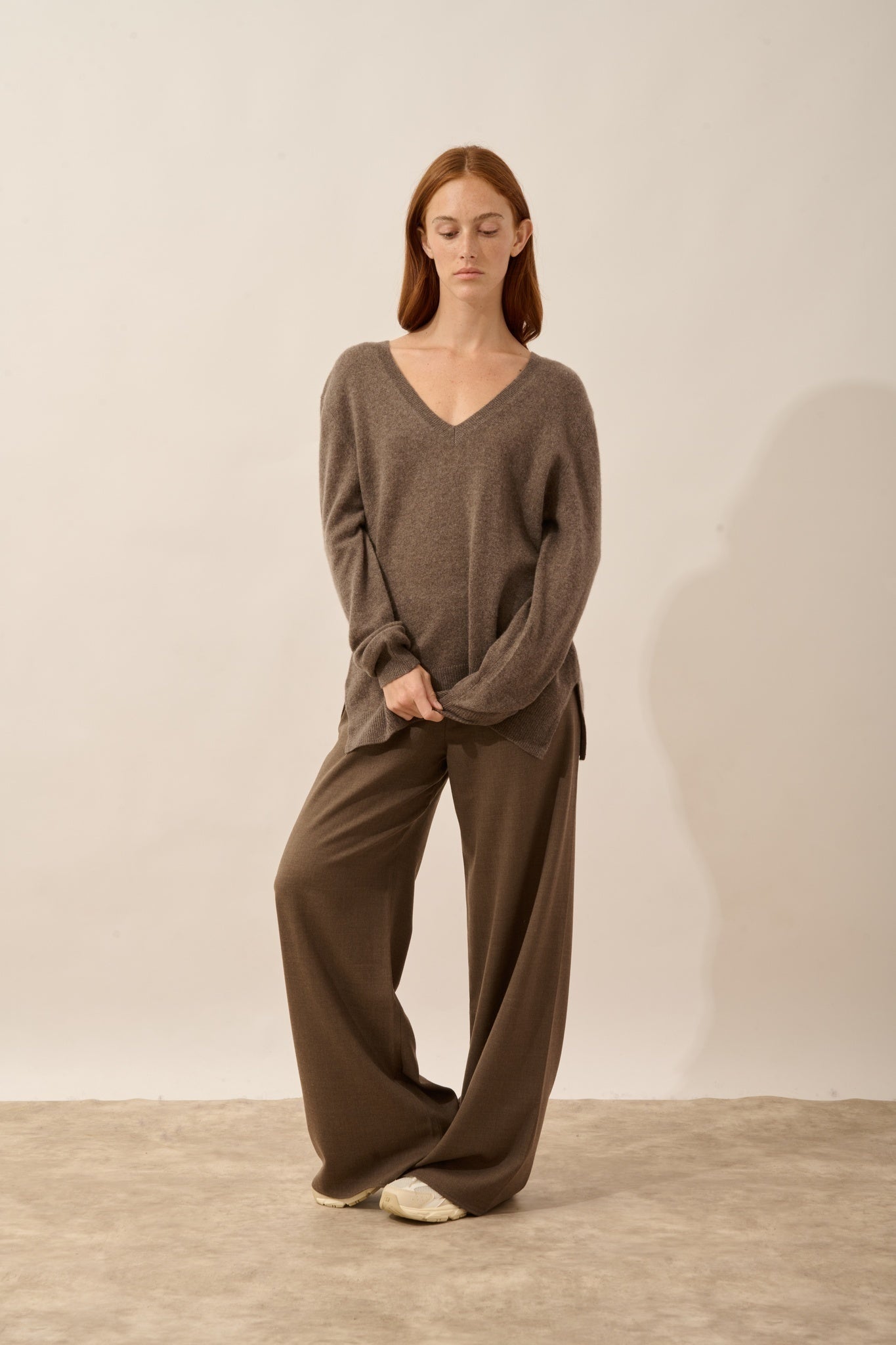 OPAL taupe heathered V-neck sweater