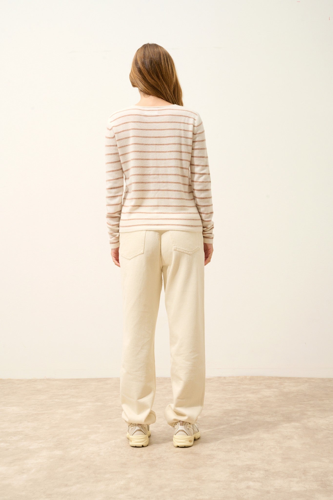 ophelia cardigan col rond bi-color camel chiné/ivoire 100% cachemire